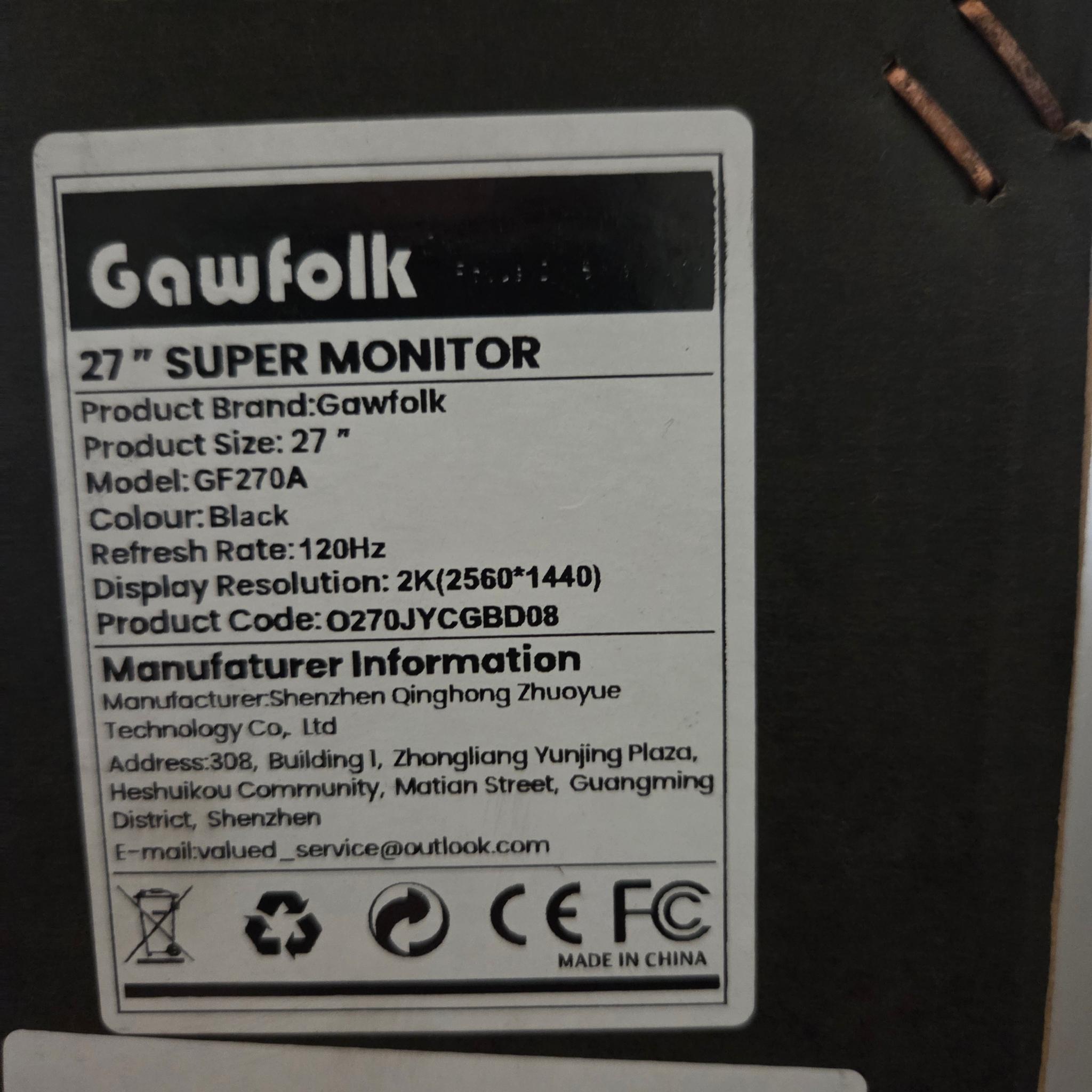 Gawfolk GF270A 2K 2560x1440 120hz "Open Box"