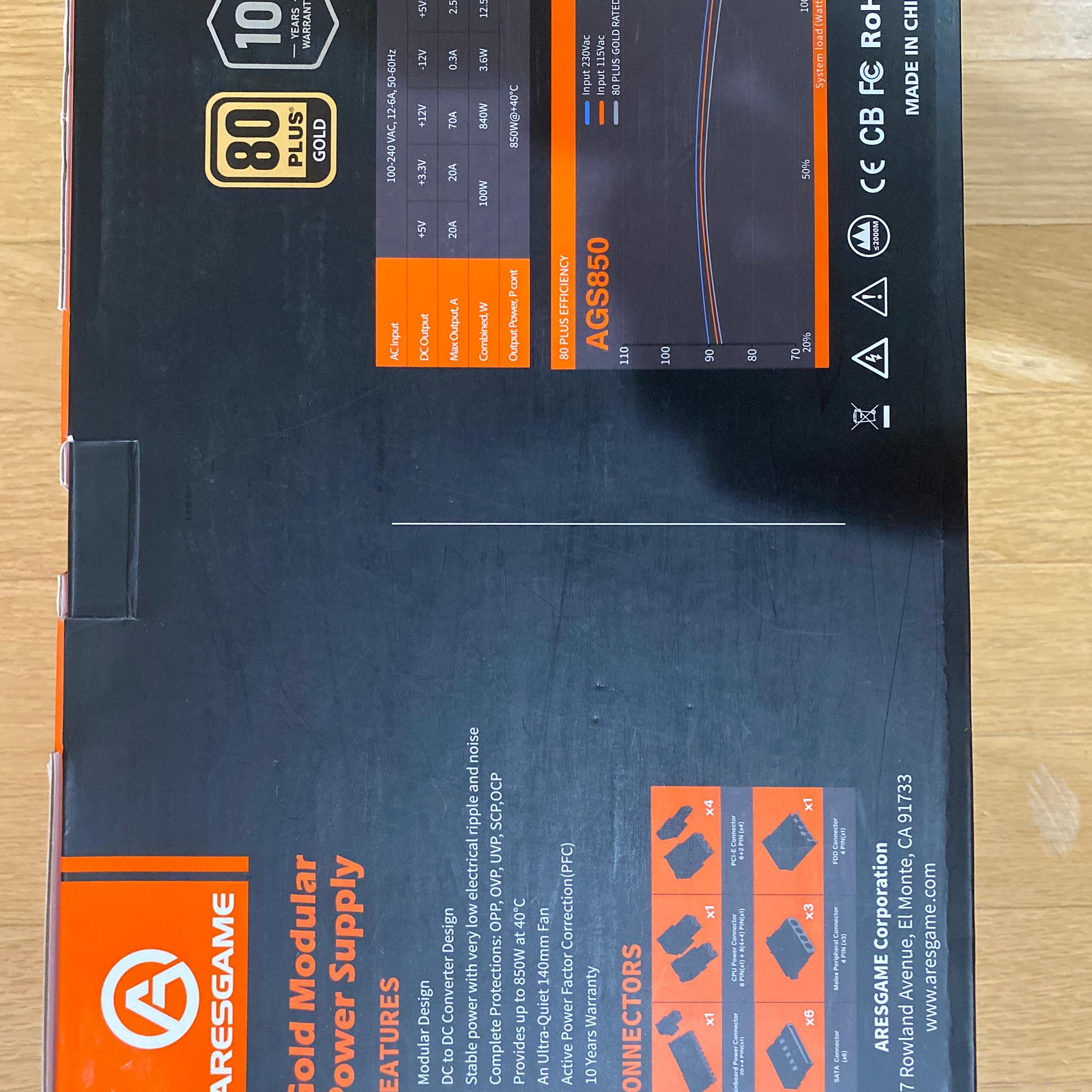 AresGame 850 watt Gold power supply