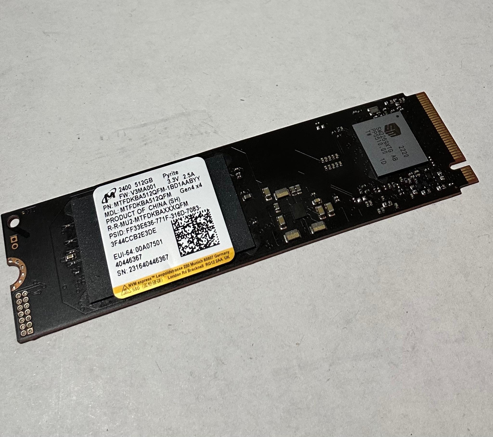Micron 2400 Pyrite 512GB M.2 NVMe SSD – PCIe Gen4 x4