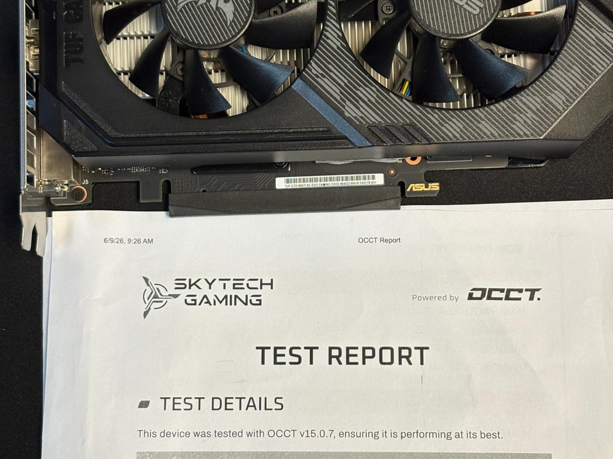 USED IN GOOD CONDITION W/ TEST REPORT - ASUS TUF Gaming GeForce GTX 1660 Ti 6G EVO - (Refurbished)