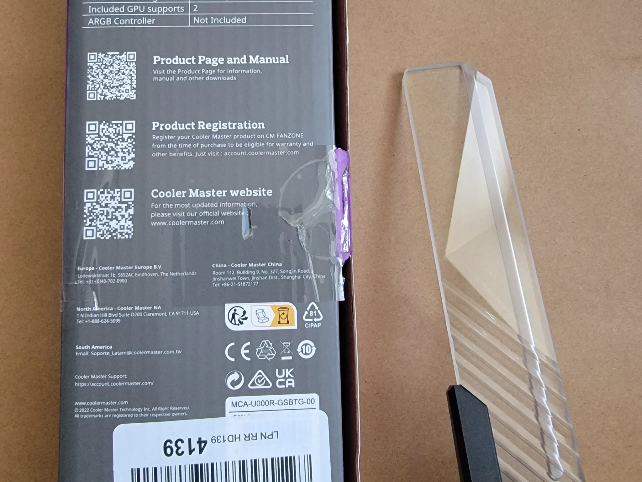 Cooler Master ARGB GPU Support Bracket Tempered Glass - Used