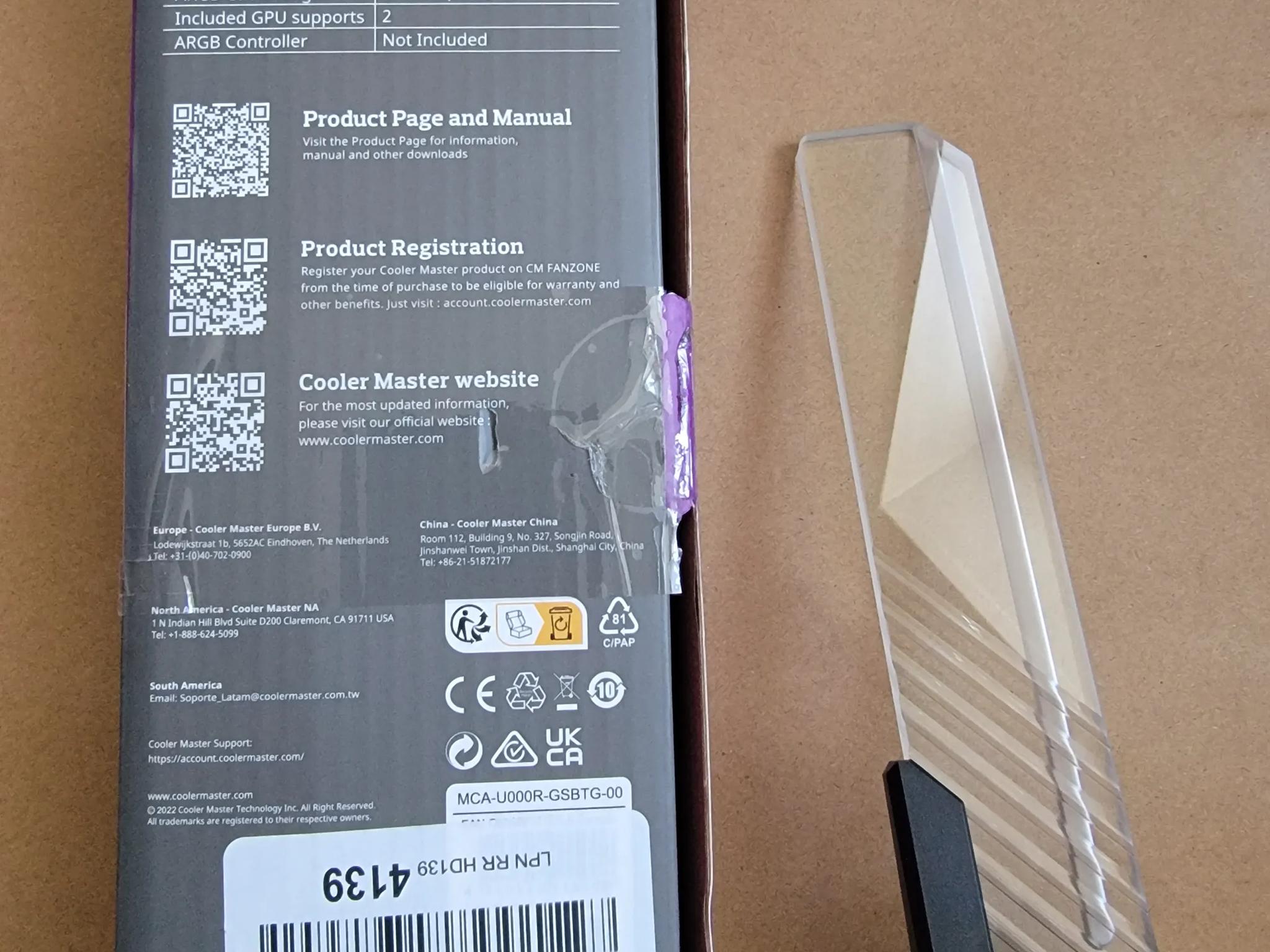 Cooler Master ARGB GPU Support Bracket Tempered Glass - Used