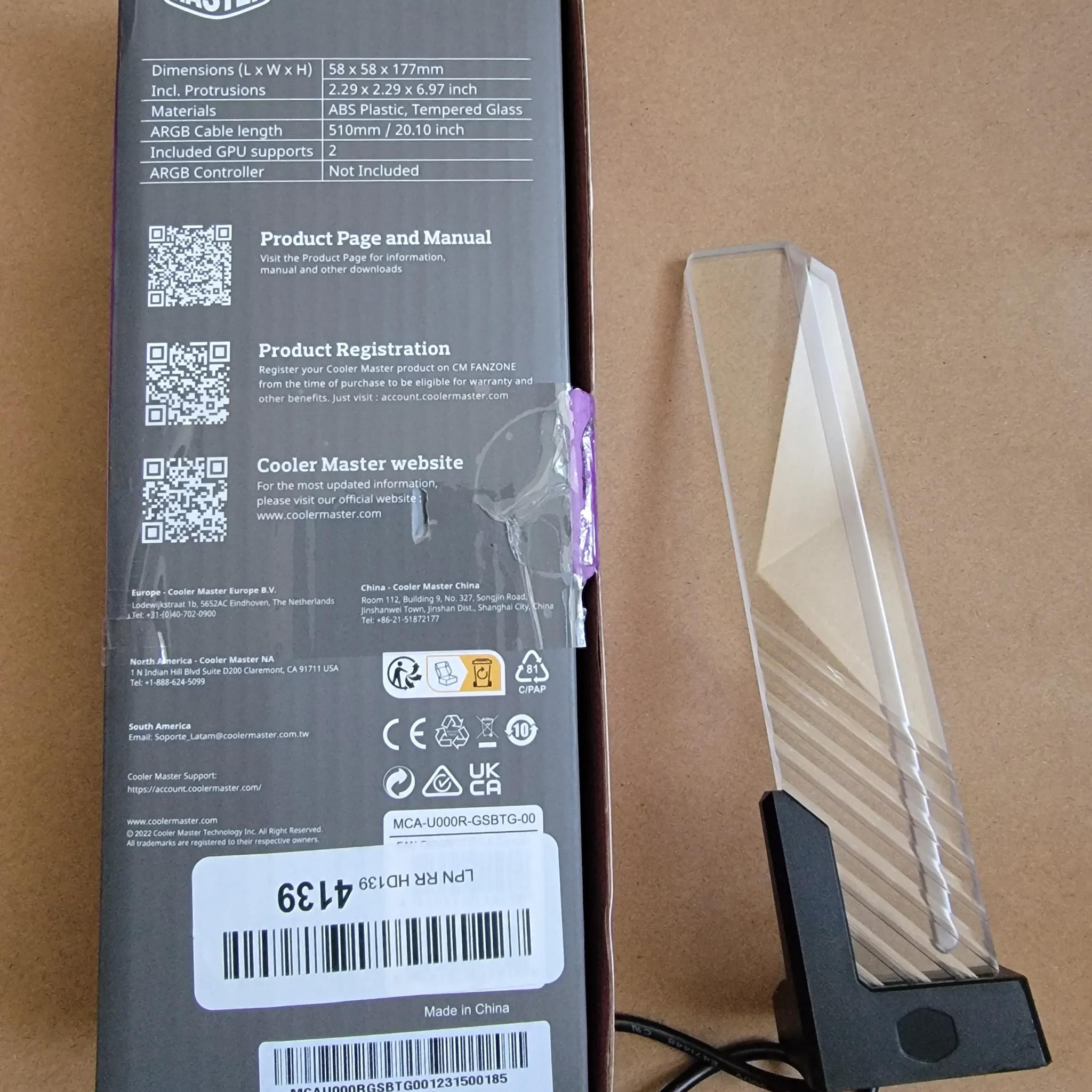 Cooler Master ARGB GPU Support Bracket Tempered Glass - Used