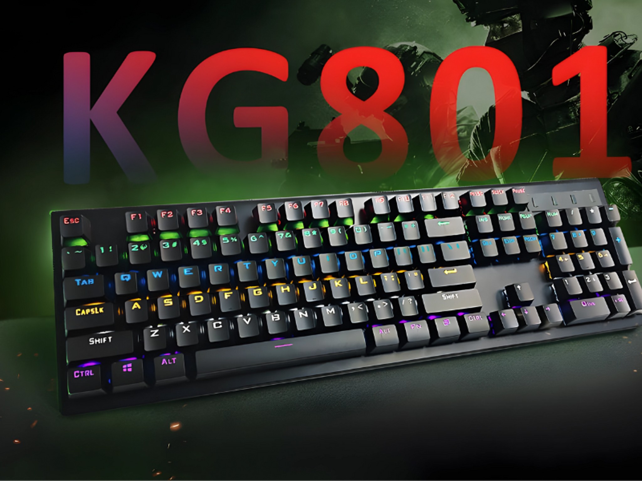 K801 Mechanical Gaming Keyboard – RGB Backlit, Blue Switches, Anti-Ghosting, Full-Size 104 Keys
