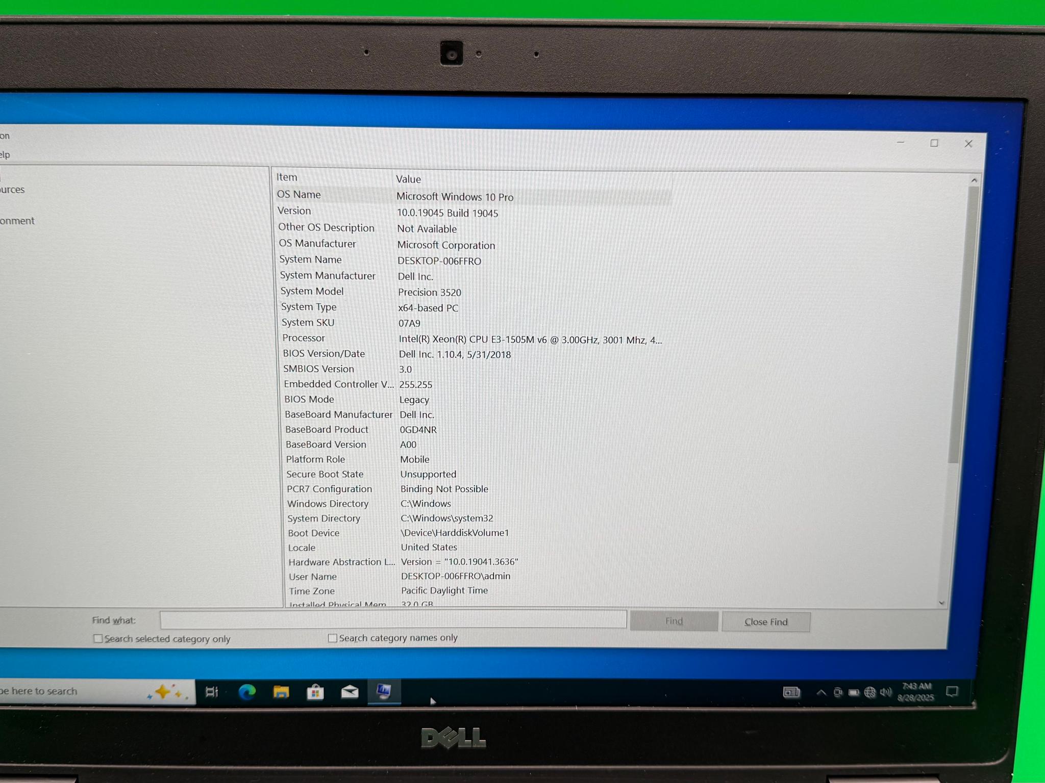 Dell Precision 3520 | E3-1505M, 32GB, 1TB SSD, 15.6", Win 10, Quadro M620