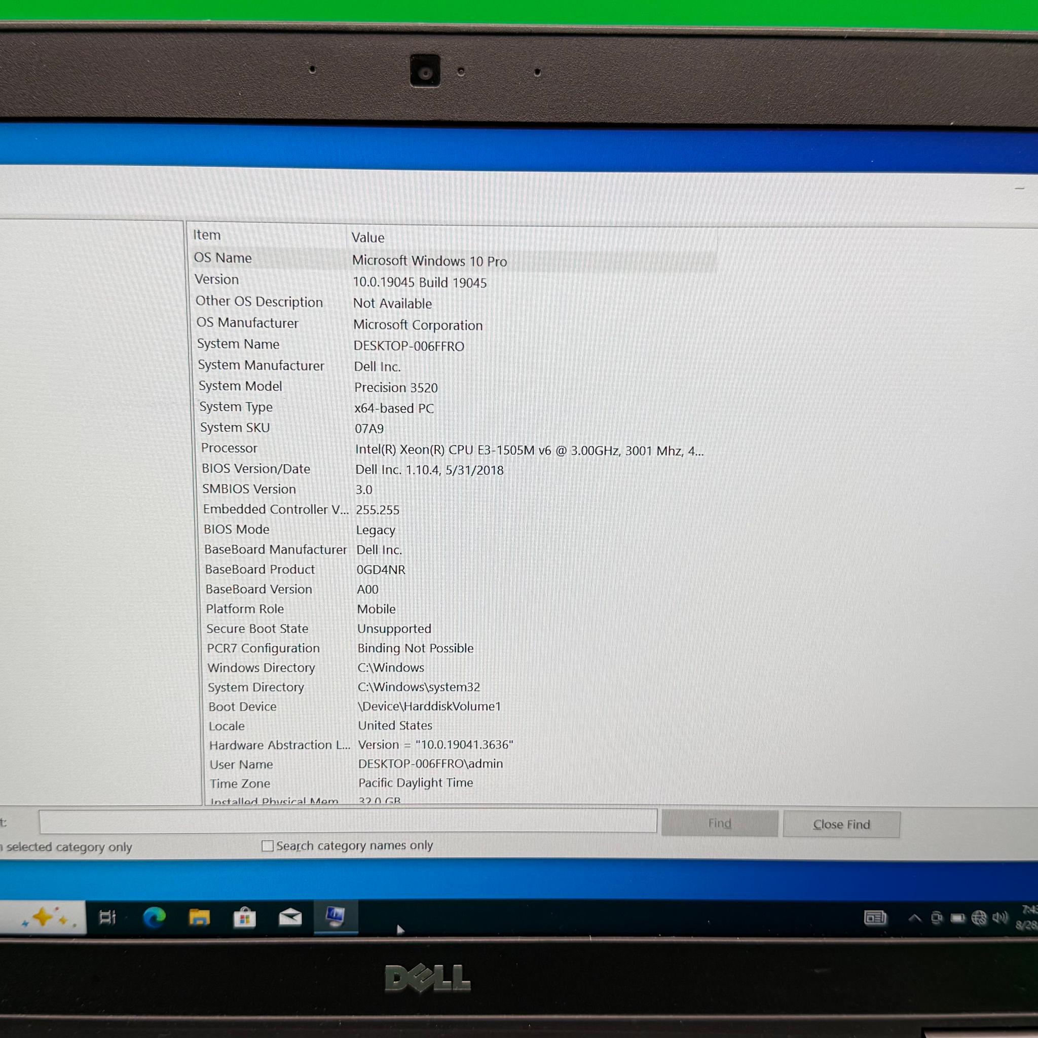 Dell Precision 3520 | E3-1505M, 32GB, 1TB SSD, 15.6", Win 10, Quadro M620