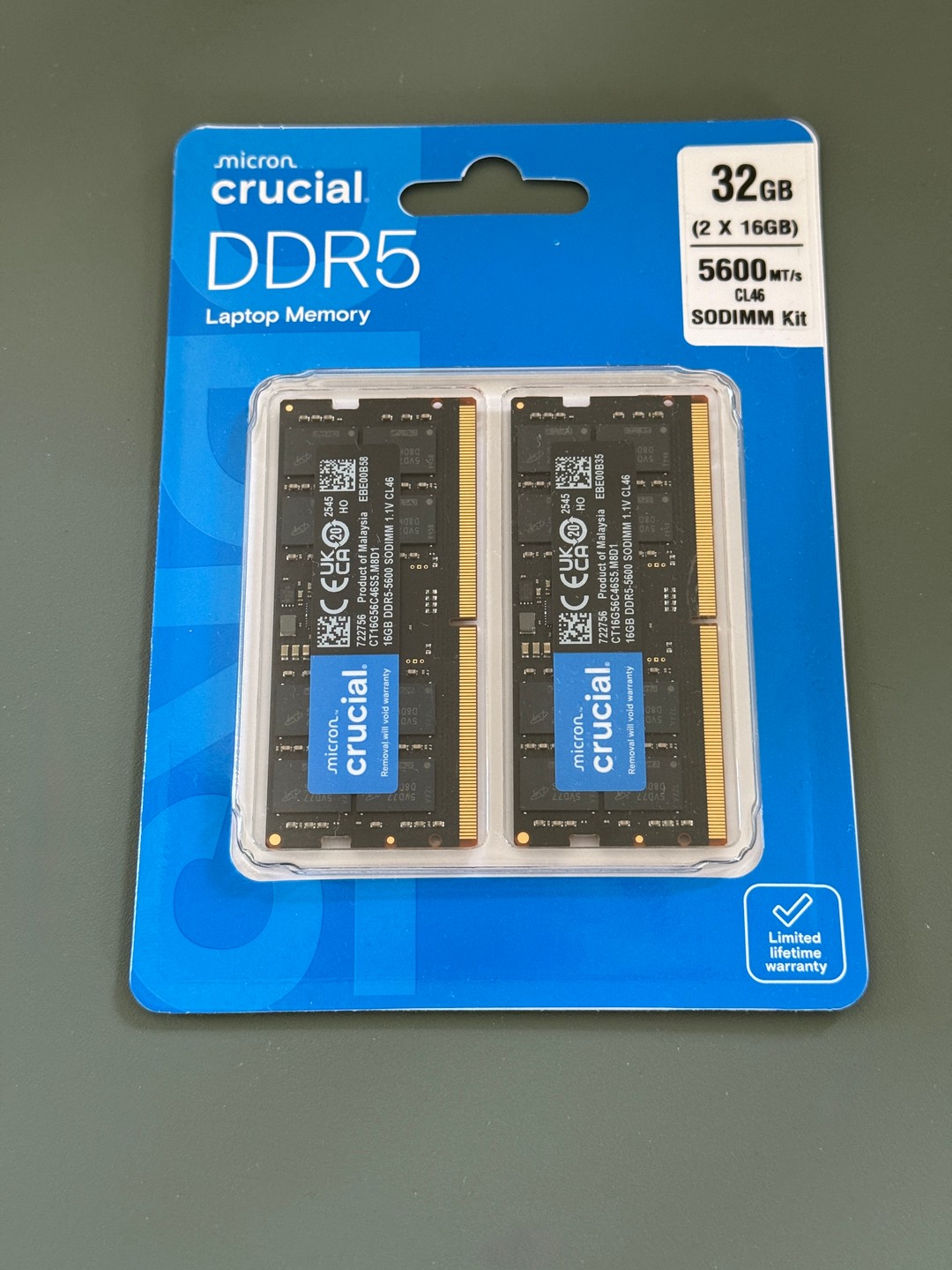 UNOPENED** Crucial 32GB Kit (2x16GB) DDR5 5600MT/s Laptop Memory