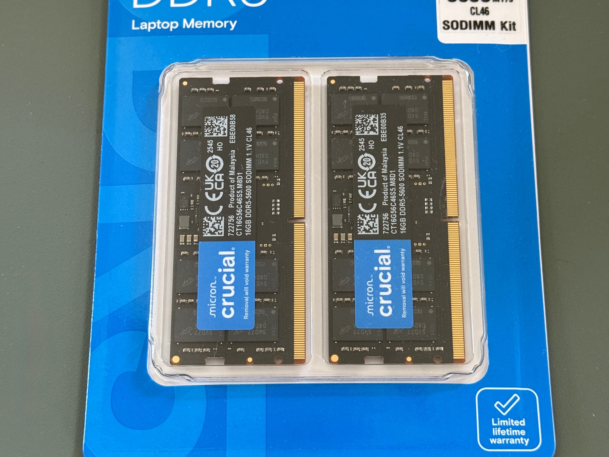 UNOPENED** Crucial 32GB Kit (2x16GB) DDR5 5600MT/s Laptop Memory