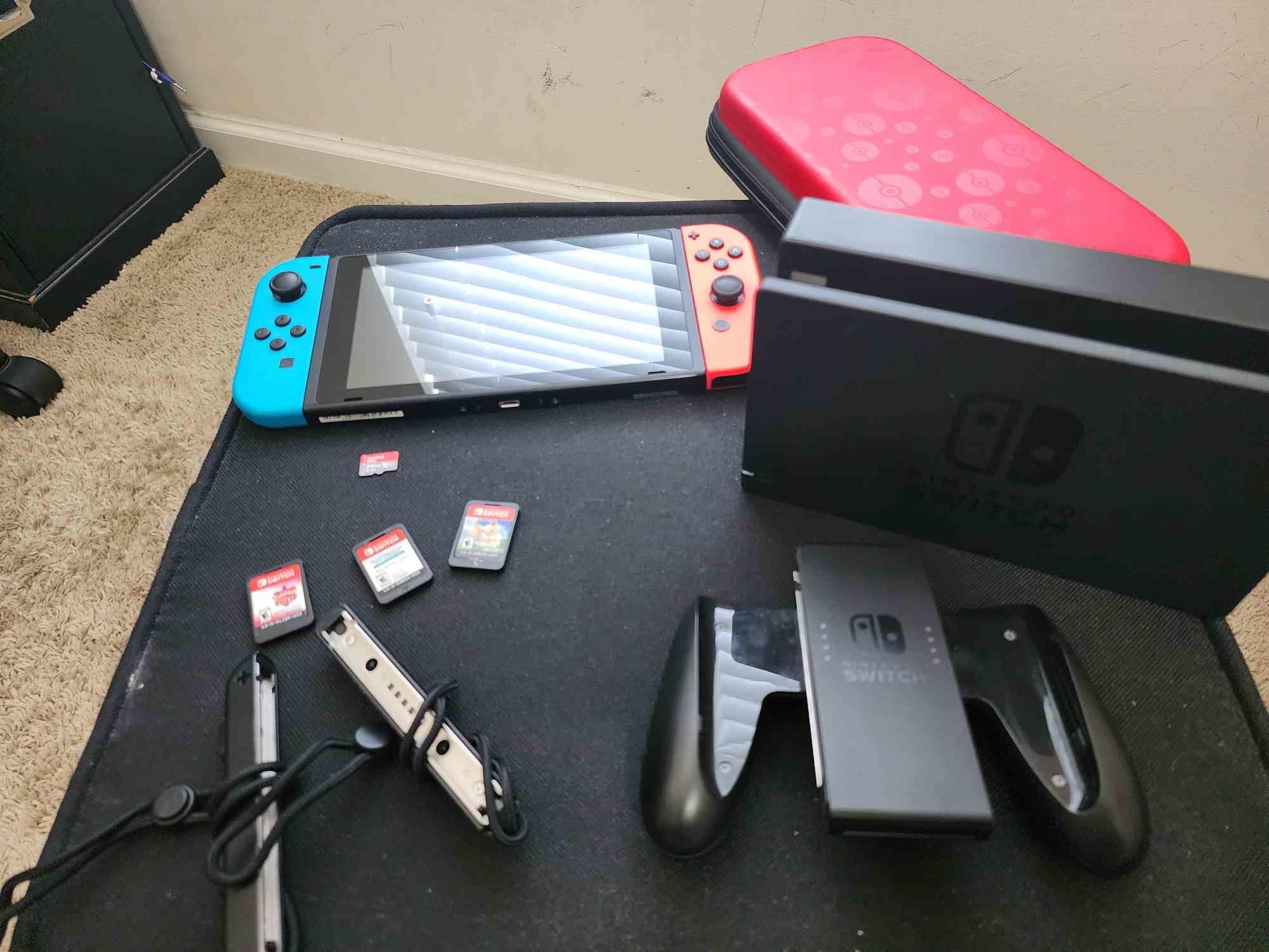 Nintendo Switch Bundle – w/ Box, 200GB SD Card, 3 Games, Case (Bundle)