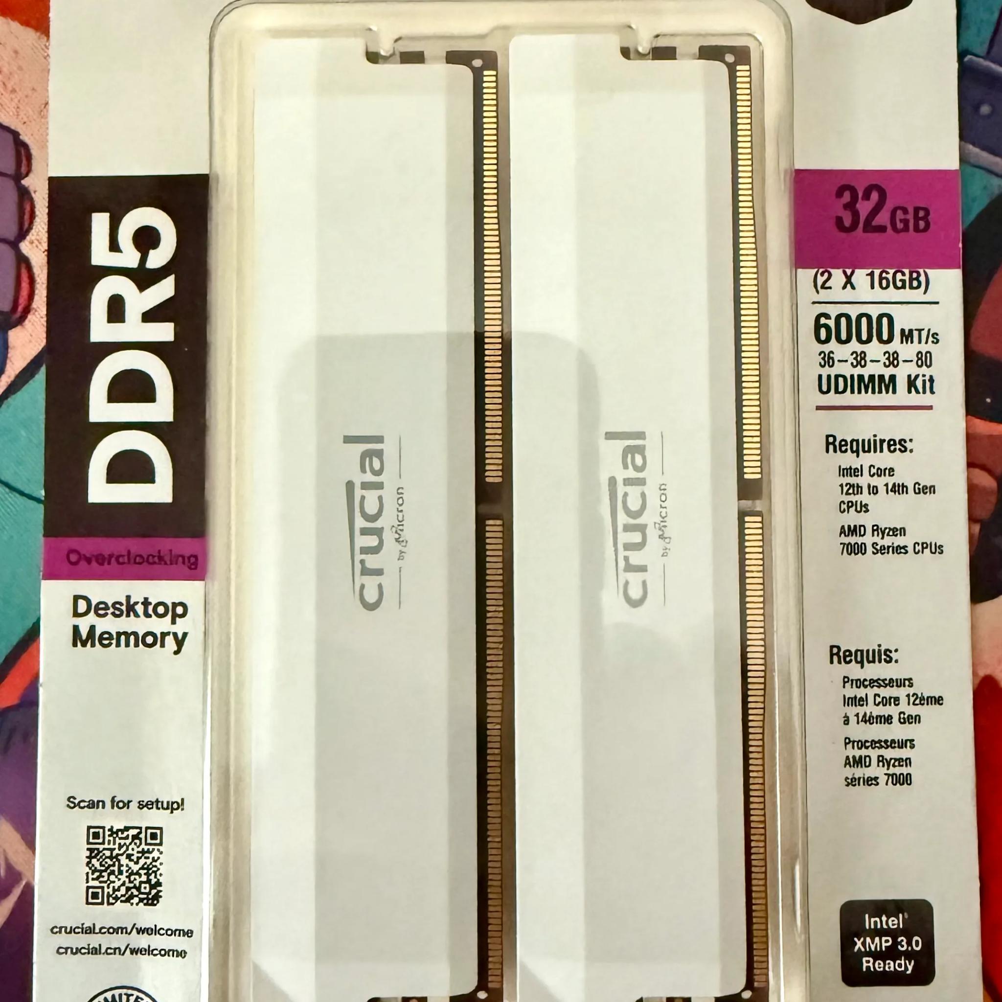 BNIB Crucial Pro DDR5 RAM 32GB Kit (2x16GB) 6000MHz CL36 (White)