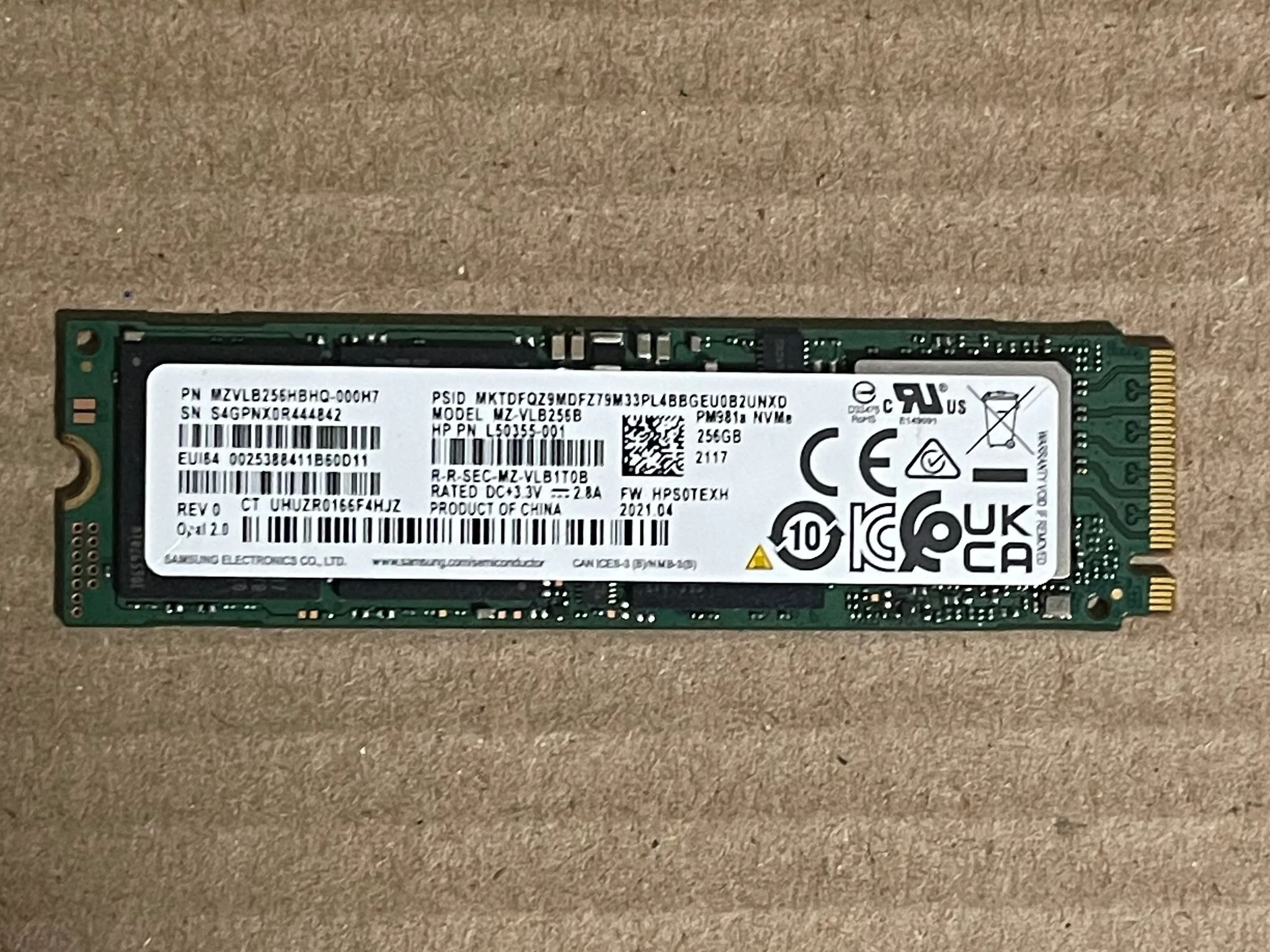 Samsung PM981a 256GB NVME SSD