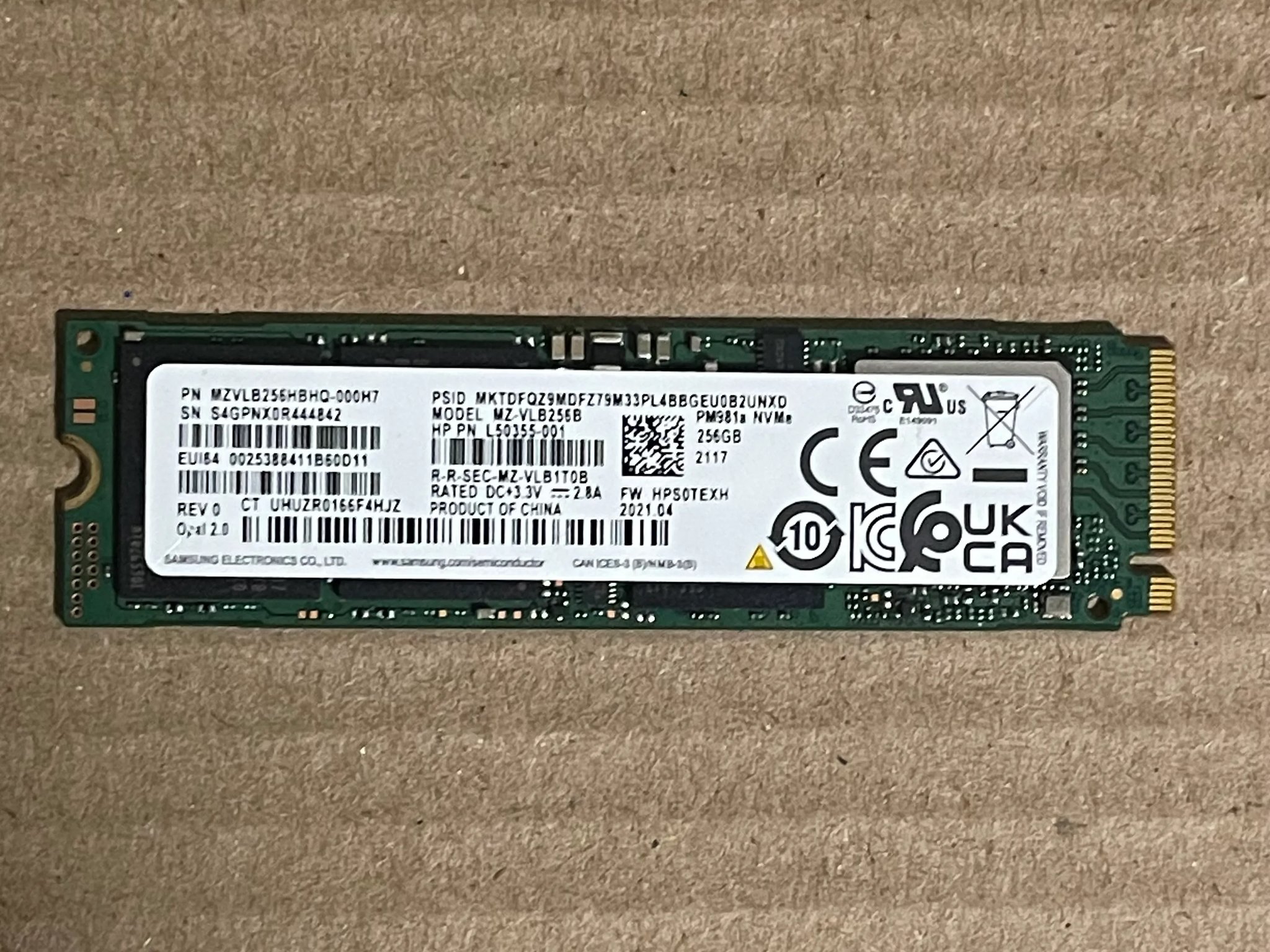 Samsung PM981a 256GB NVME SSD