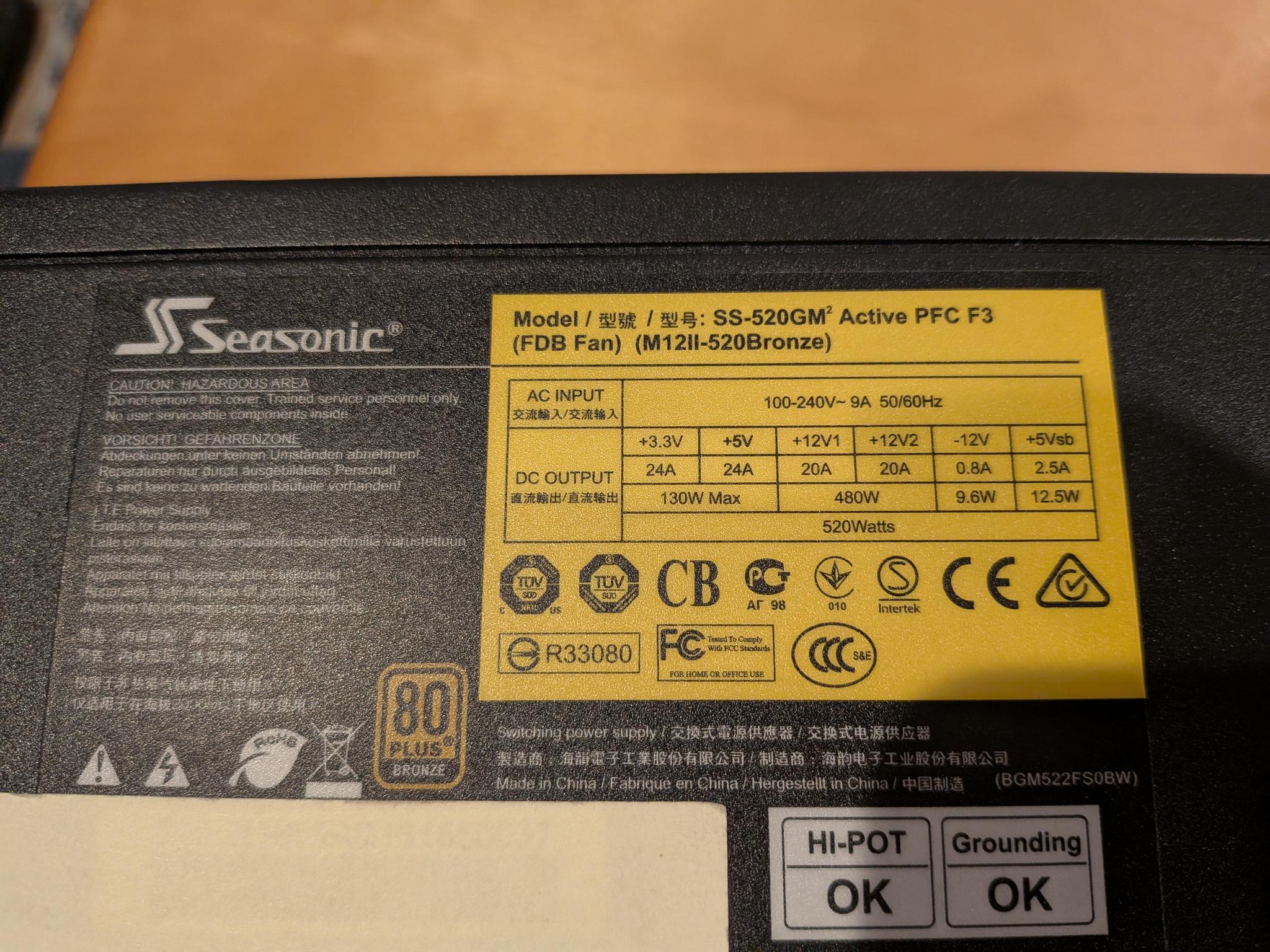 SeaSonic M12II 520 W 80+ Bronze Certified Fully Modular ATX Power Supply