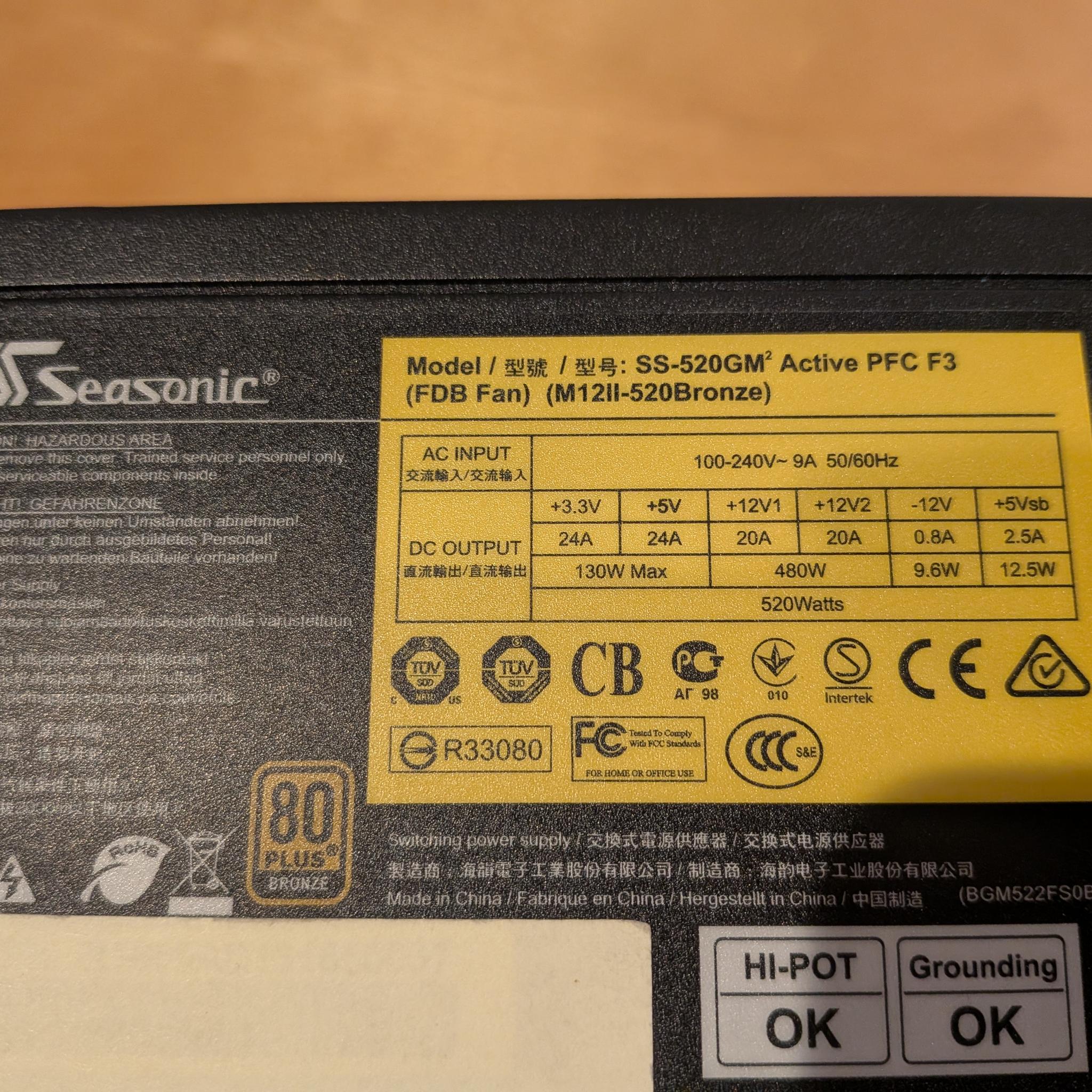 SeaSonic M12II 520 W 80+ Bronze Certified Fully Modular ATX Power Supply