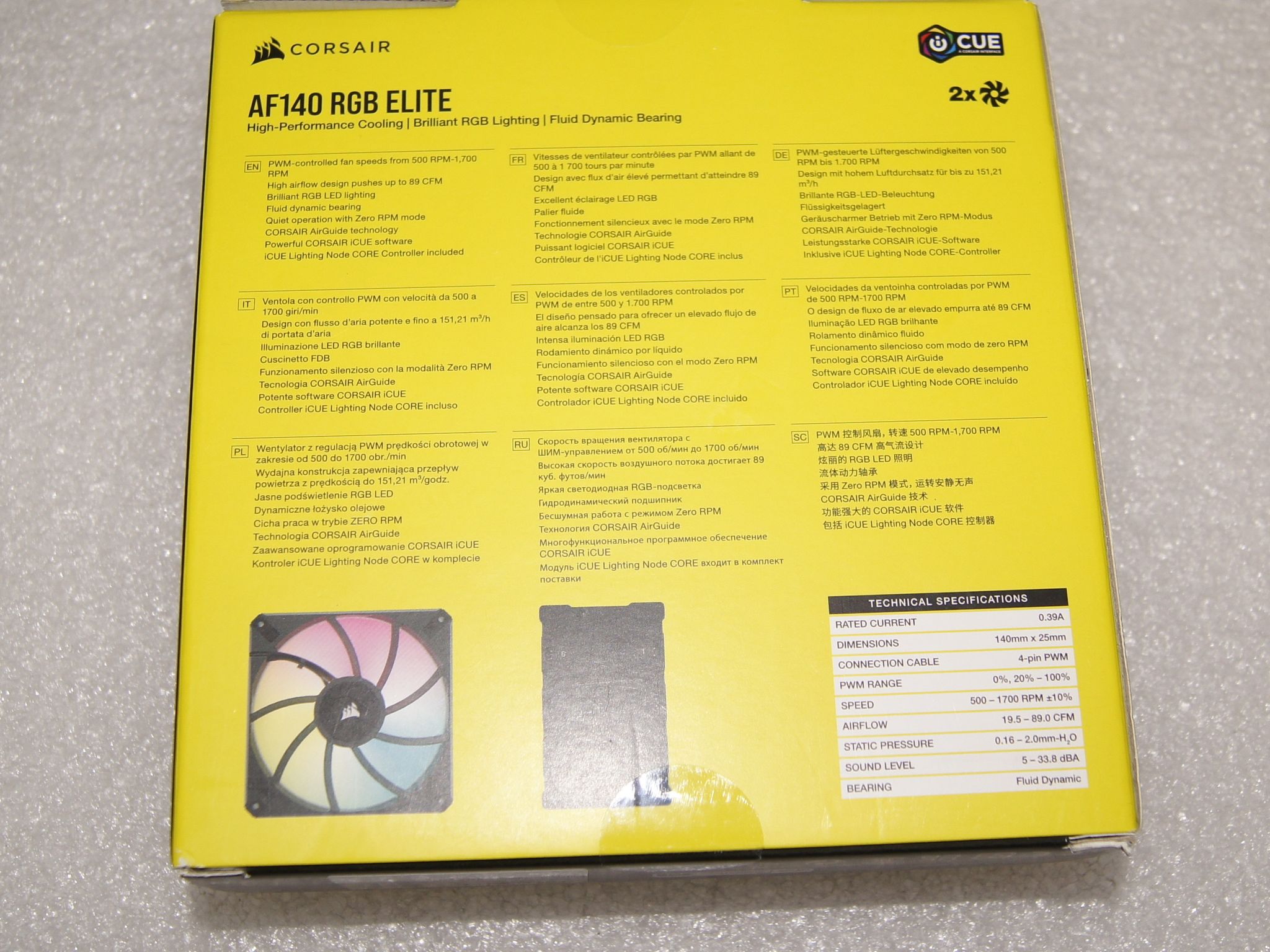 CORSAIR iCUE AF140 RGB ELITE 140mm PWM Dual Fan Kit - Eight RGB LEDs Per Fan