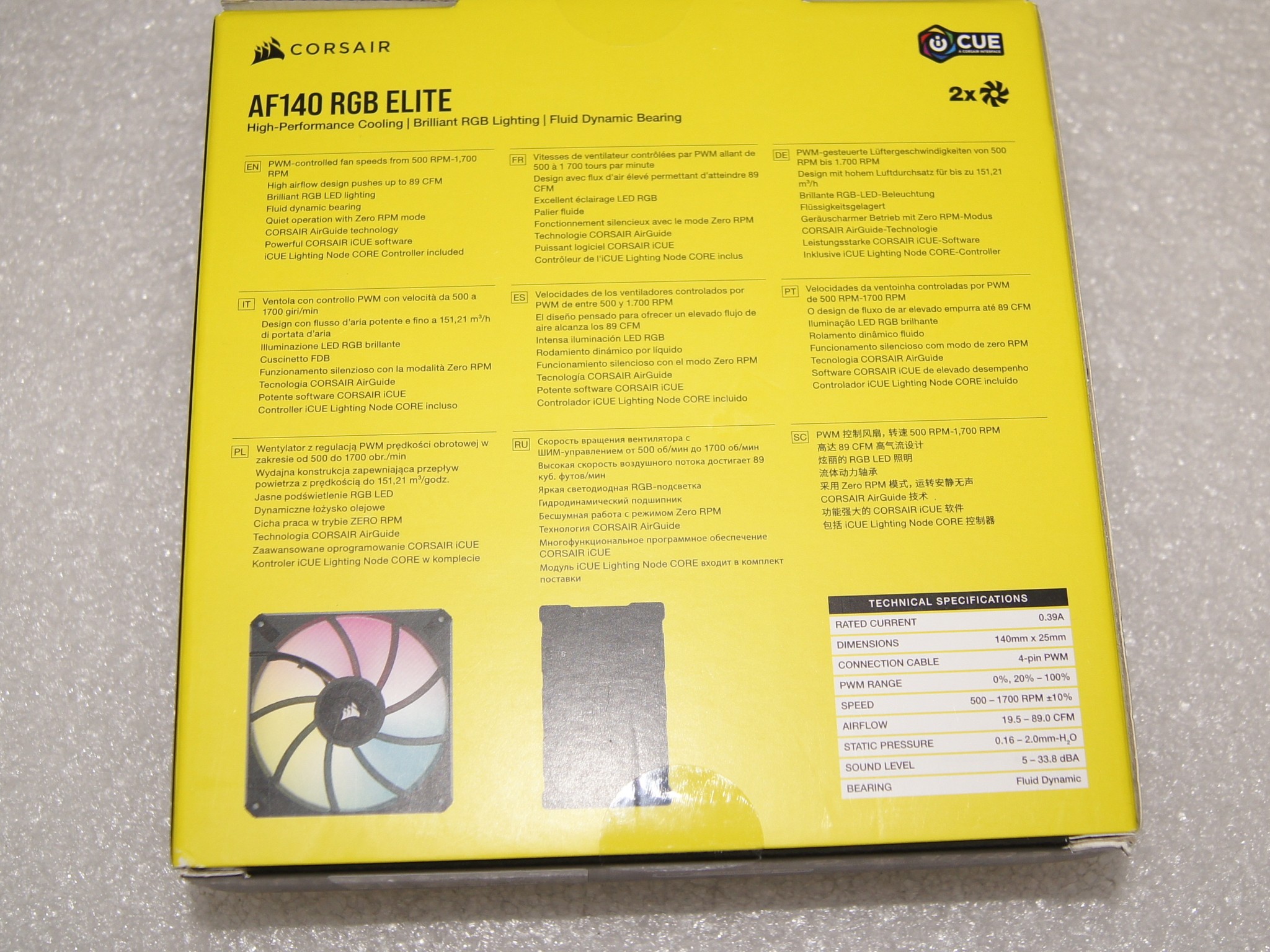 CORSAIR iCUE AF140 RGB ELITE 140mm PWM Dual Fan Kit - Eight RGB LEDs Per Fan