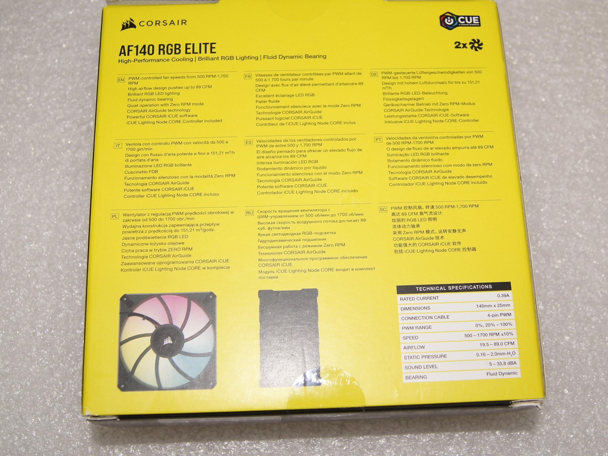 CORSAIR iCUE AF140 RGB ELITE 140mm PWM Dual Fan Kit - Eight RGB LEDs Per Fan