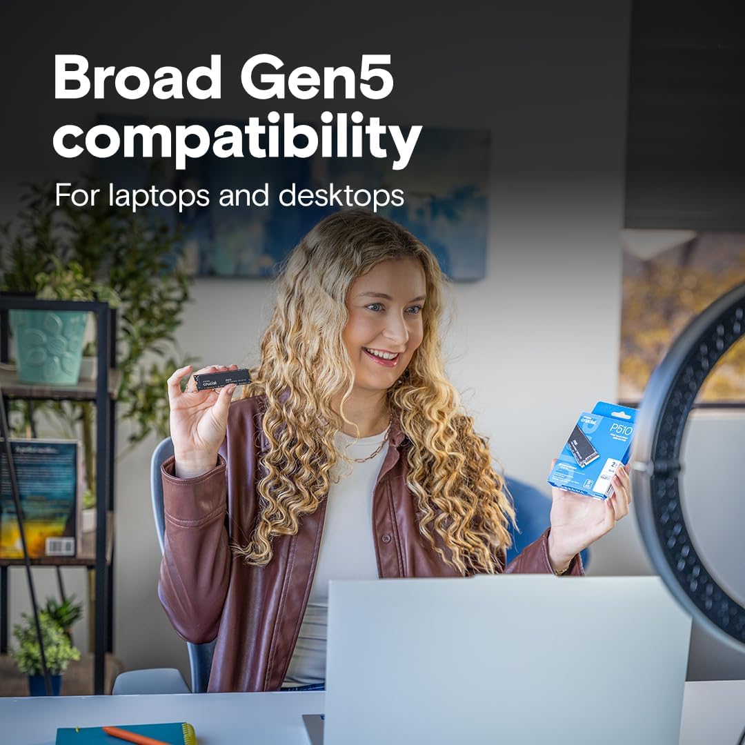 2TB Gen5 Crucial P510 PCIe NVMe, Up to 11,000MB/s, CT2000P510SSD8-01