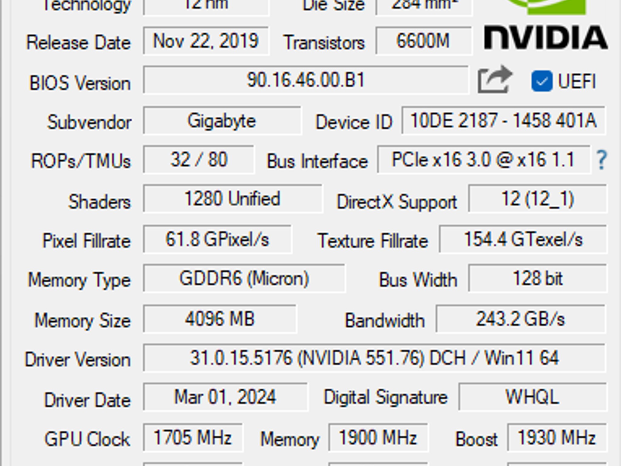 Gigabyte GTX 1650 SUPER 4GB
