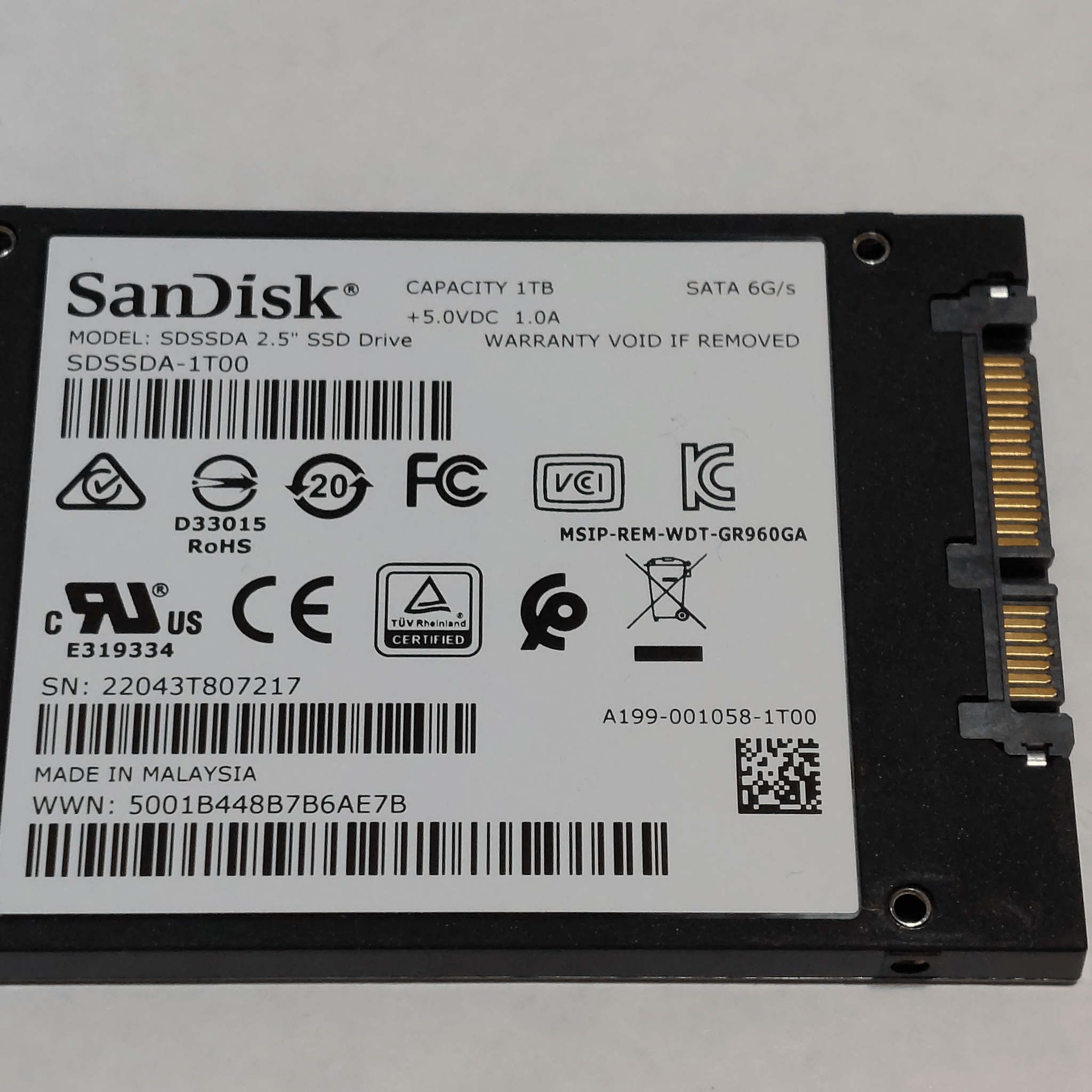 Used 1TB SanDisk SATA SSD 