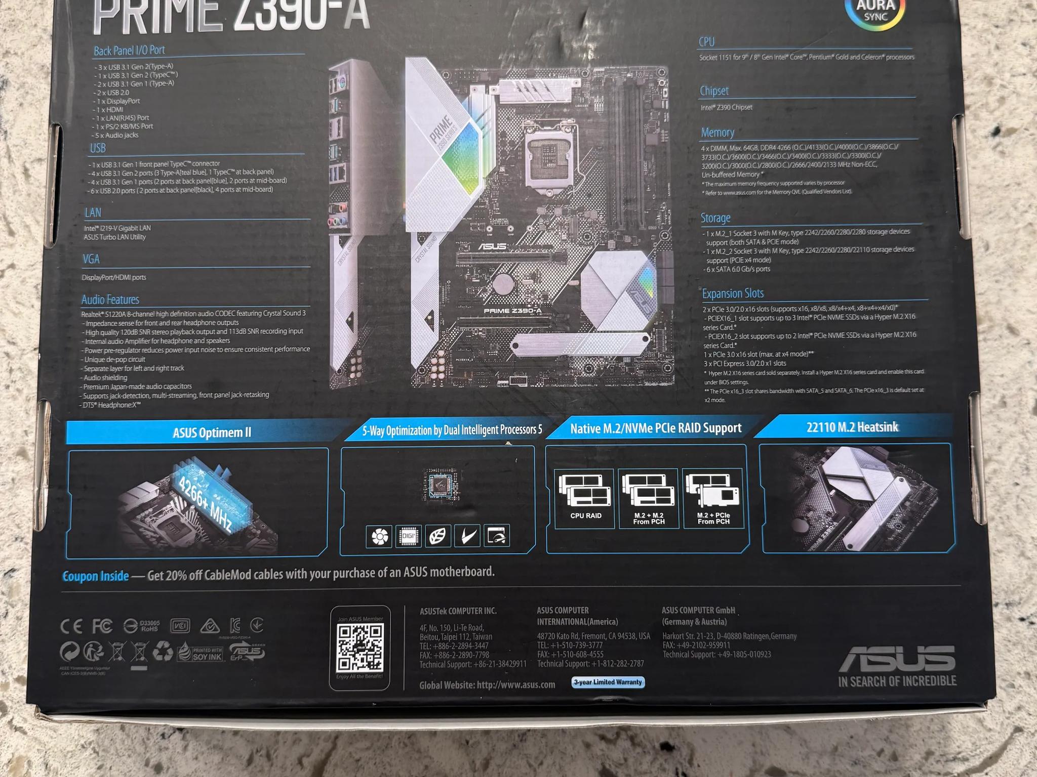 ASUS Prime Z390-A w/ i7-9700 processor