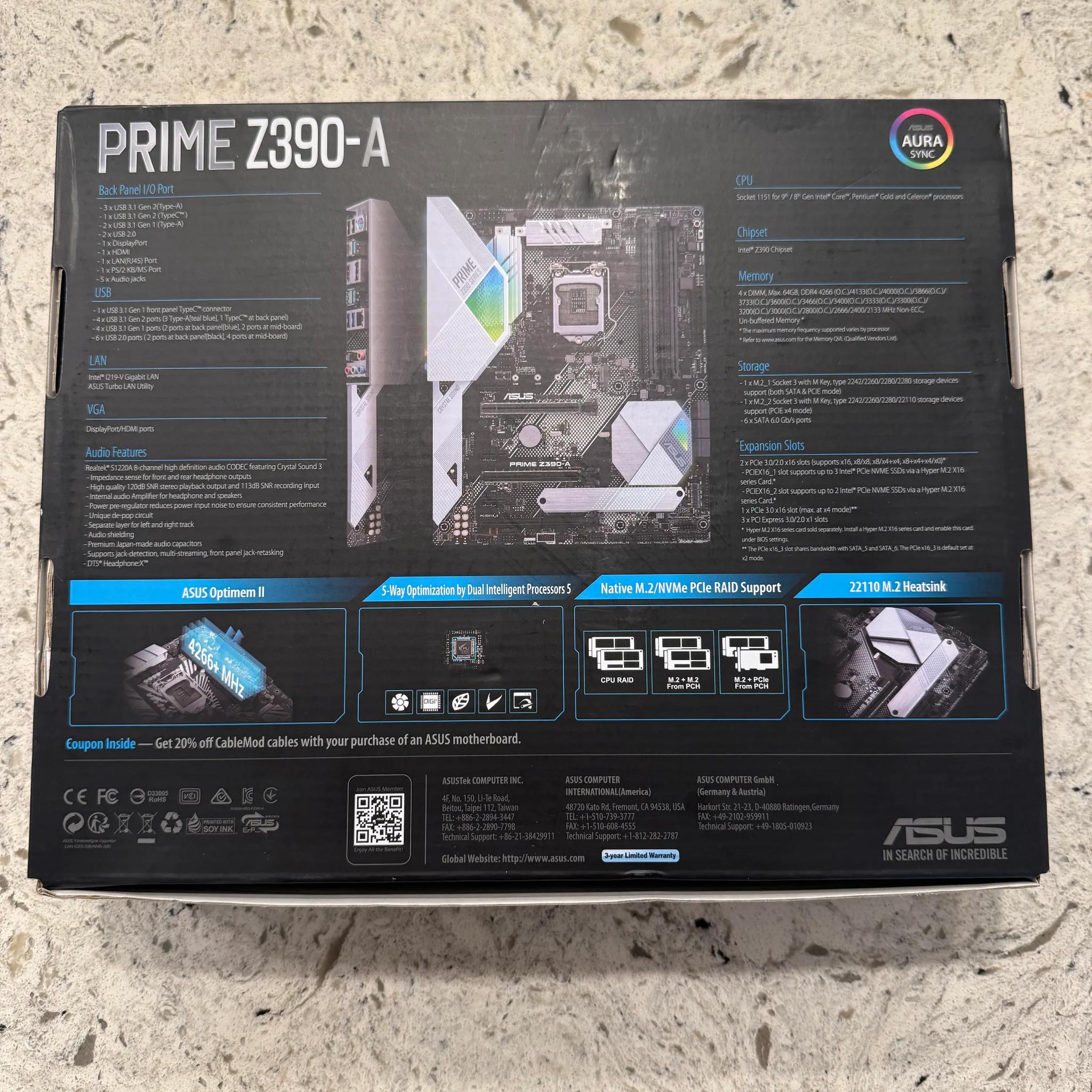 ASUS Prime Z390-A w/ i7-9700 processor
