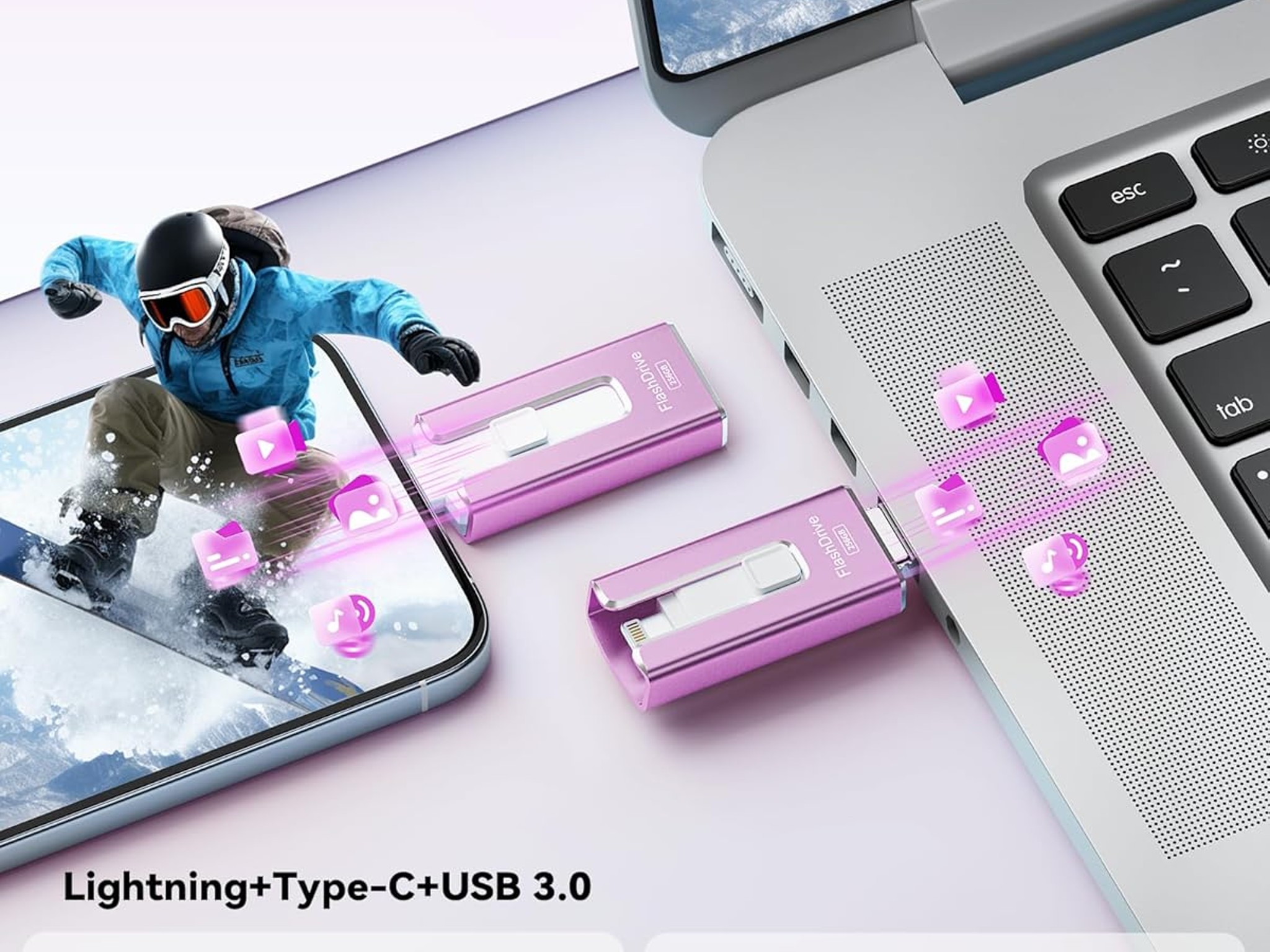 MFi Certified 256GB Flash Drive USB Memory Stick Thumb Drive USB Stick iPhone iPad Android PC Purple