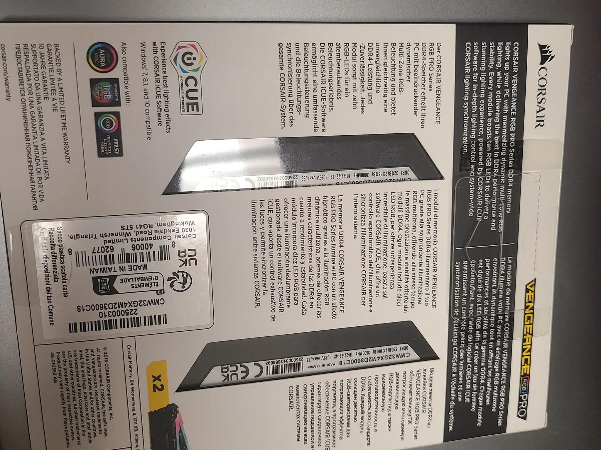 CORSAIR Vengeance RGB Pro 32GB (2 x 16GB) 288-Pin PC RAM DDR4 3600 (PC4 28800) Desktop Memory Model
