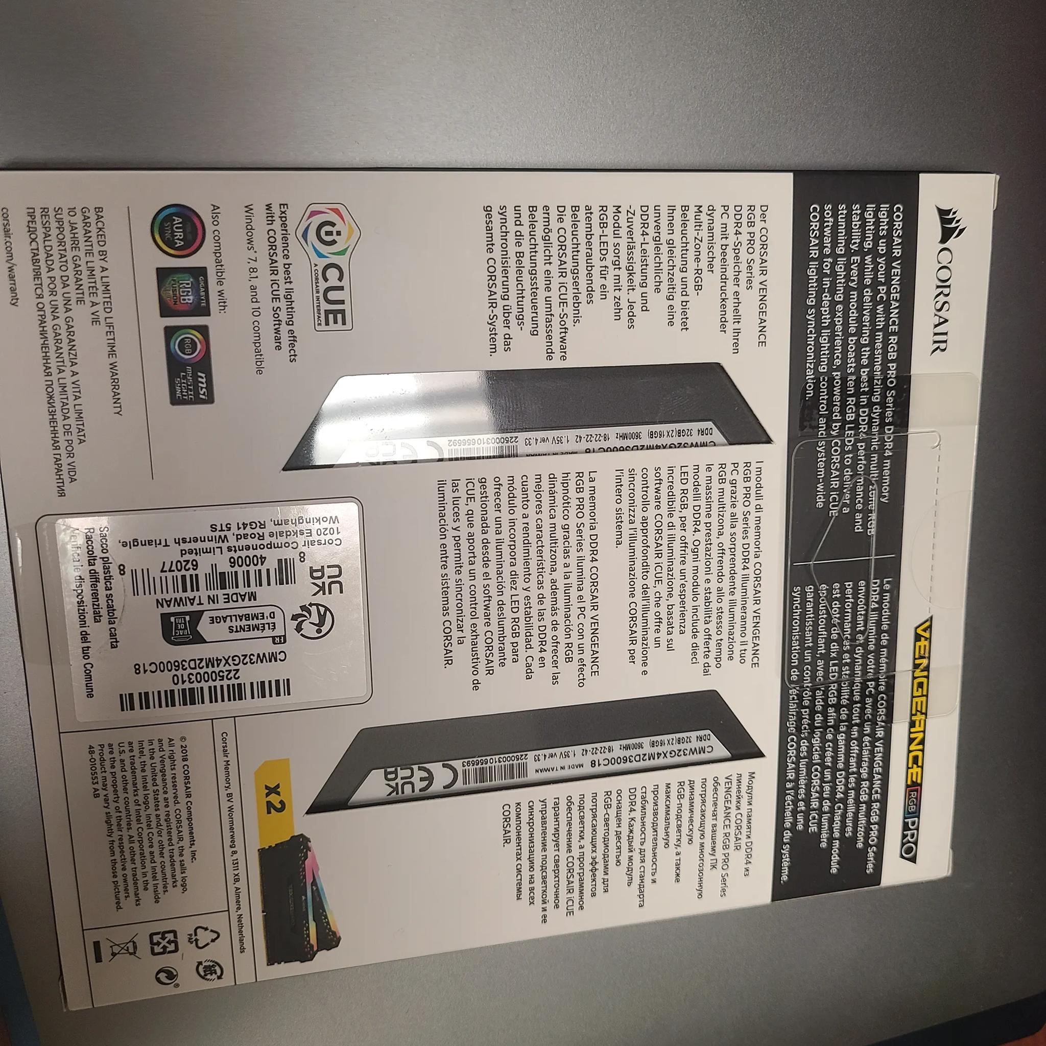 CORSAIR Vengeance RGB Pro 32GB (2 x 16GB) 288-Pin PC RAM DDR4 3600 (PC4 28800) Desktop Memory Model
