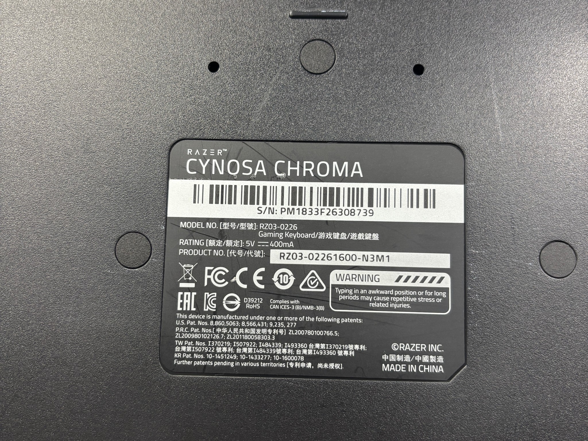 Razer Cynosa Chroma RGB Gaming Keyboard | Full Size | Tested Working