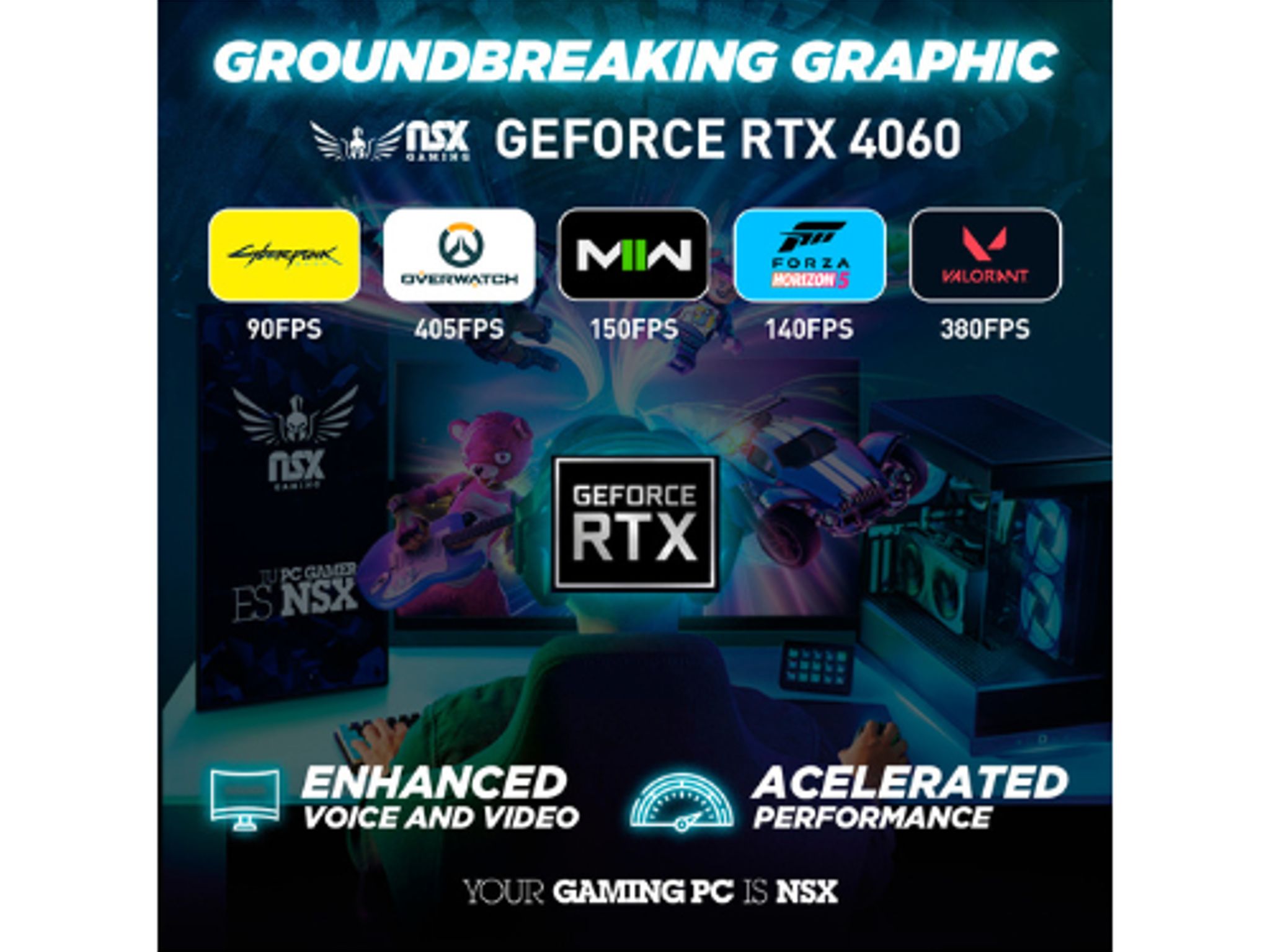 NSX Inferno PC Gamer | AMD R5 5600X | RTX 4060 | 1TB SSD | 16GB RAM | WiFi | Bluetooth | Win 11 Home
