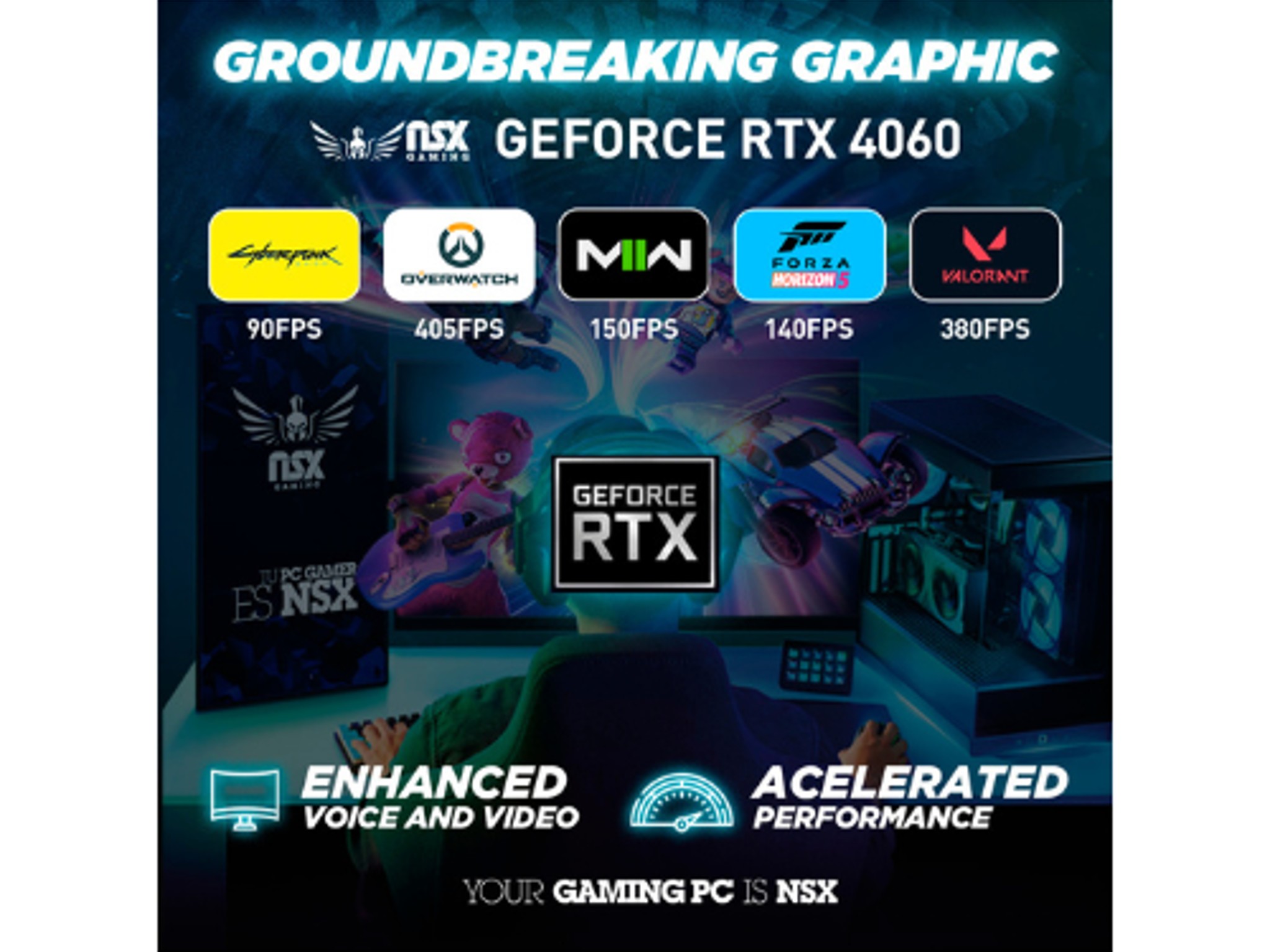 NSX Inferno PC Gamer | AMD R5 5600X | RTX 4060 | 1TB SSD | 16GB RAM | WiFi | Bluetooth | Win 11 Home