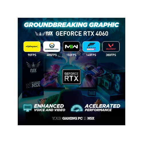 NSX Inferno PC Gamer | AMD R5 5600X | RTX 4060 | 1TB SSD | 16GB RAM | WiFi | Bluetooth | Win 11 Home