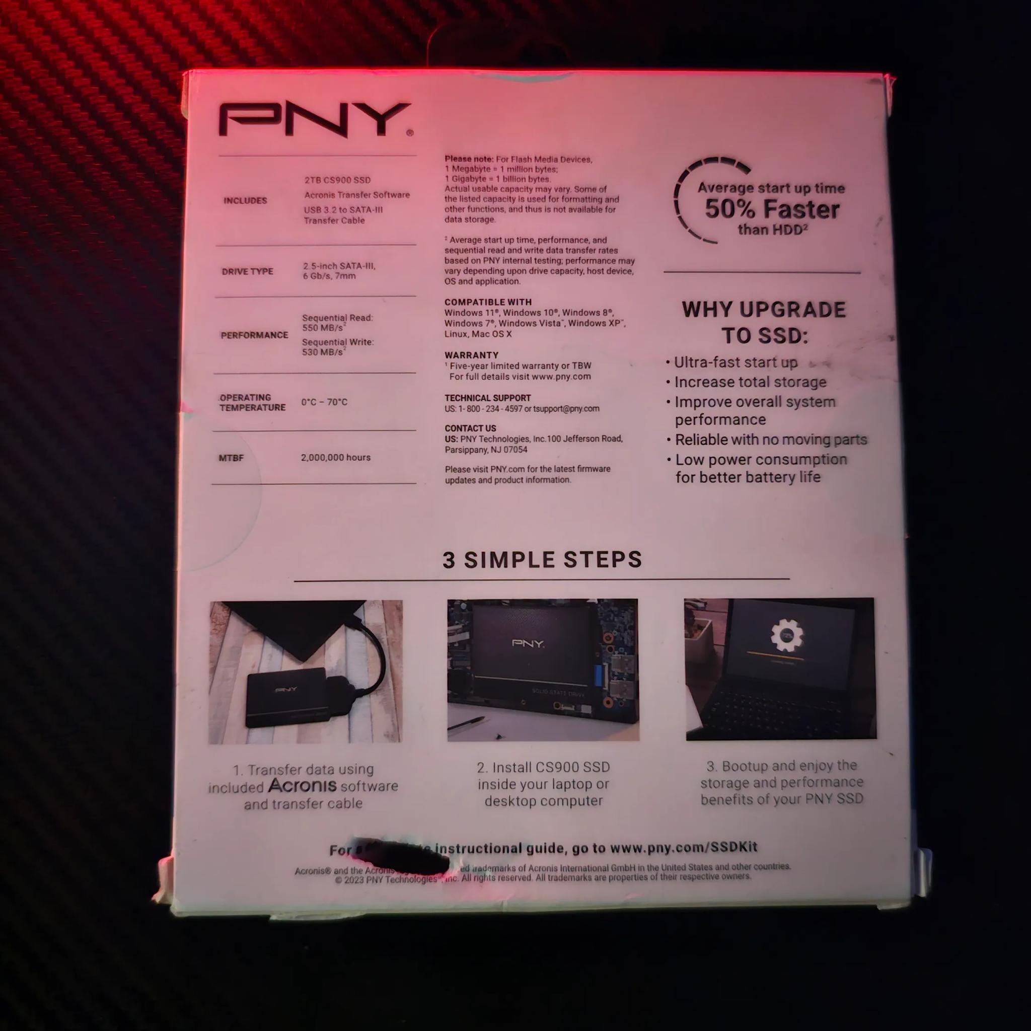 PNY CS900 2TB 3D NAND 2.5" SATA III Internal Solid State Drive (SSD) - (SSD7CS900-2TB-RB)