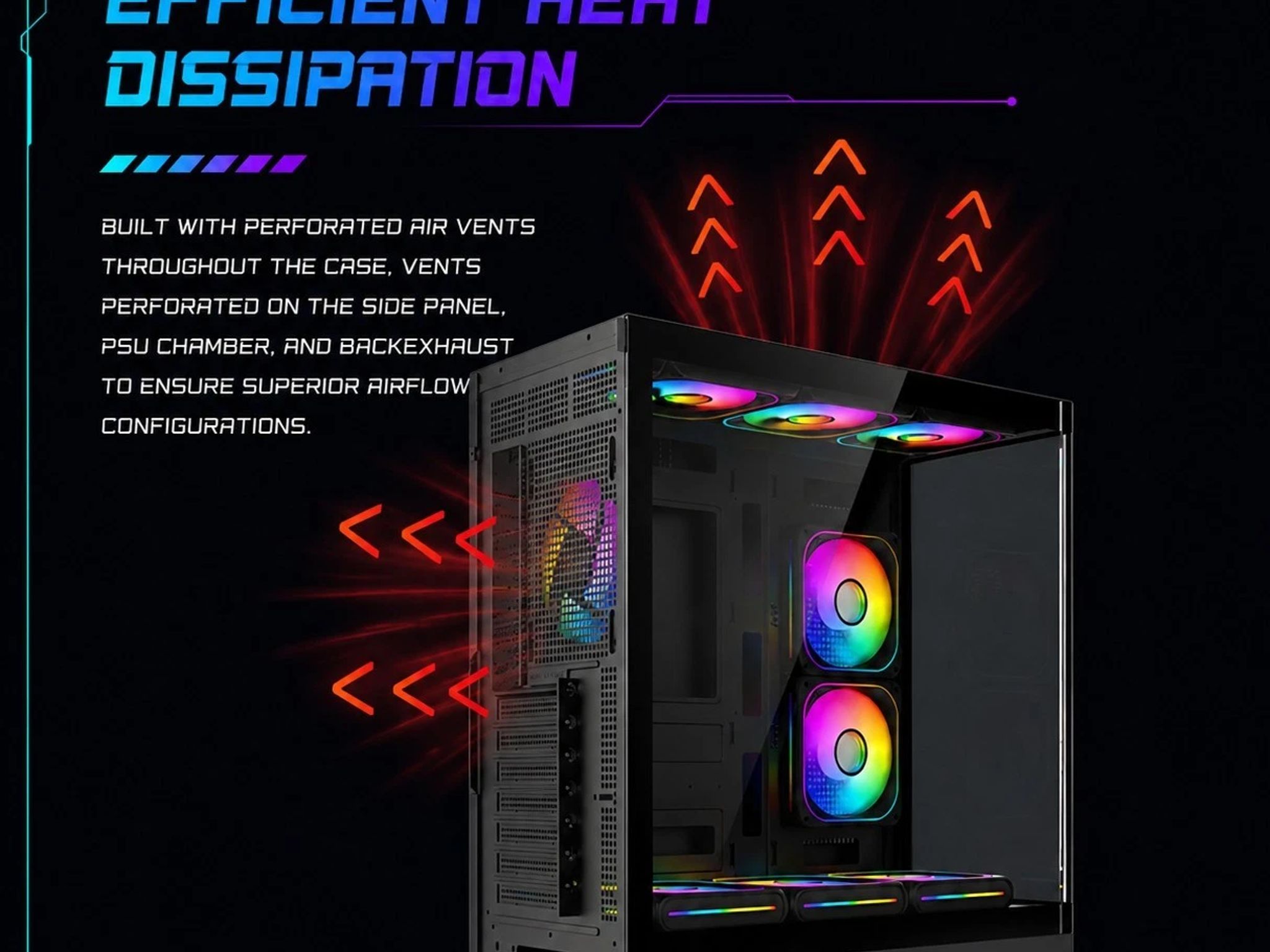 Black ARGB ATX Gaming PC Case Curved Tempered Glass w/ 5 Pre-Installed Fans