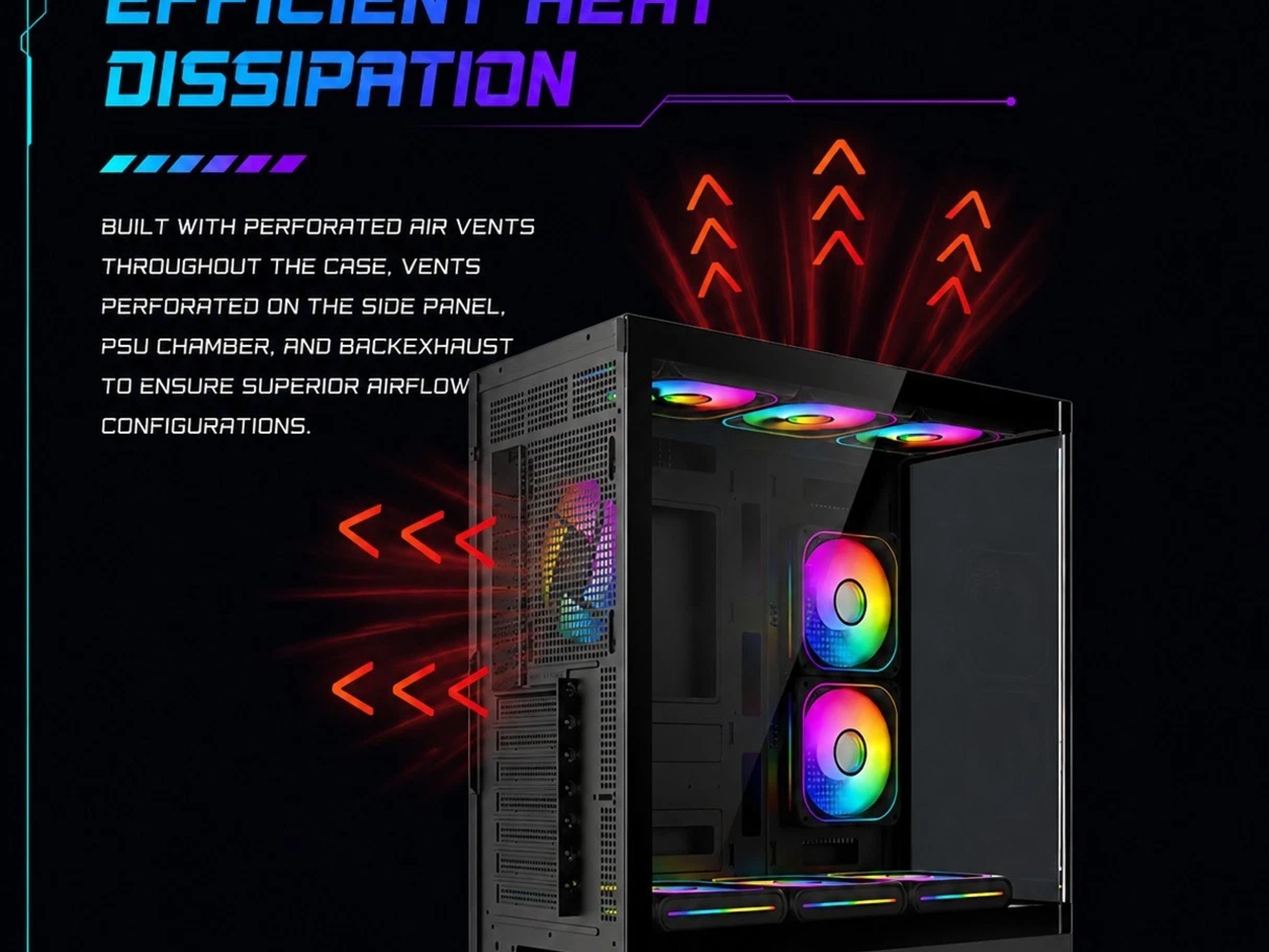 Black ARGB ATX Gaming PC Case Curved Tempered Glass w/ 5 Pre-Installed Fans