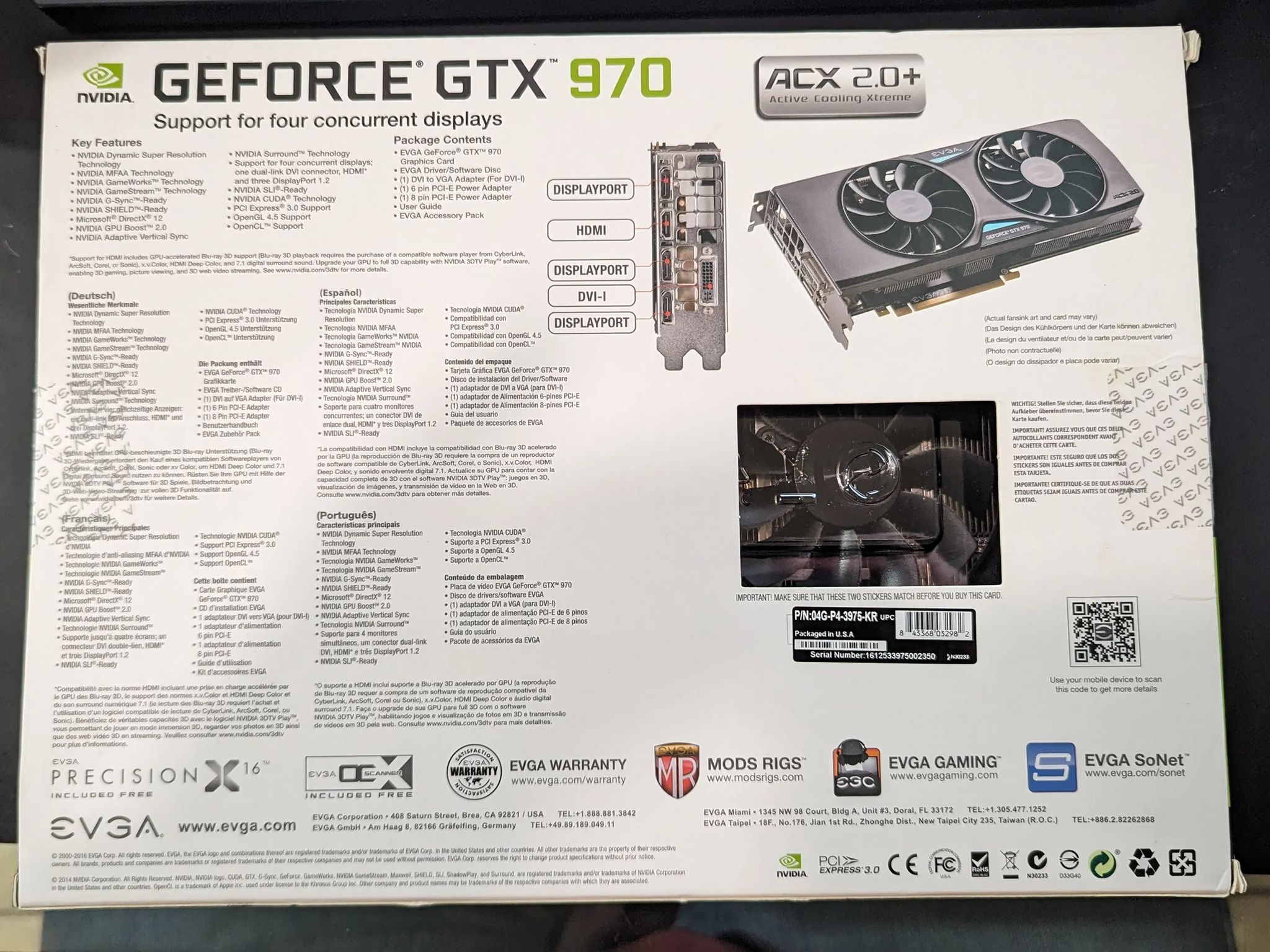 EVGA GeForce GTX 970 4GB SSC Gaming ACX 2.0+ Cooling Graphics Card (04G-P4-3975-KR)