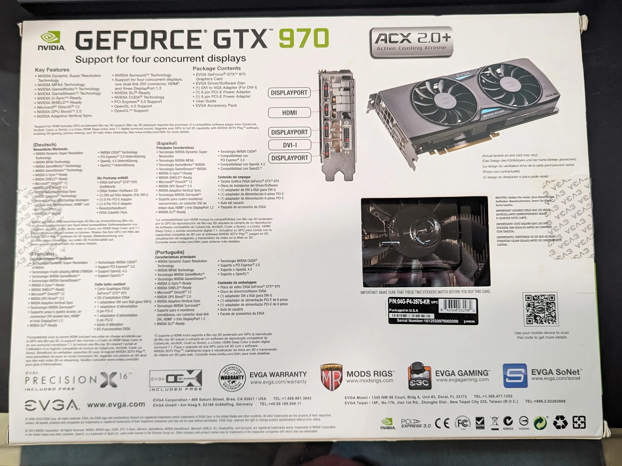 EVGA GeForce GTX 970 4GB SSC Gaming ACX 2.0+ Cooling Graphics Card (04G-P4-3975-KR)