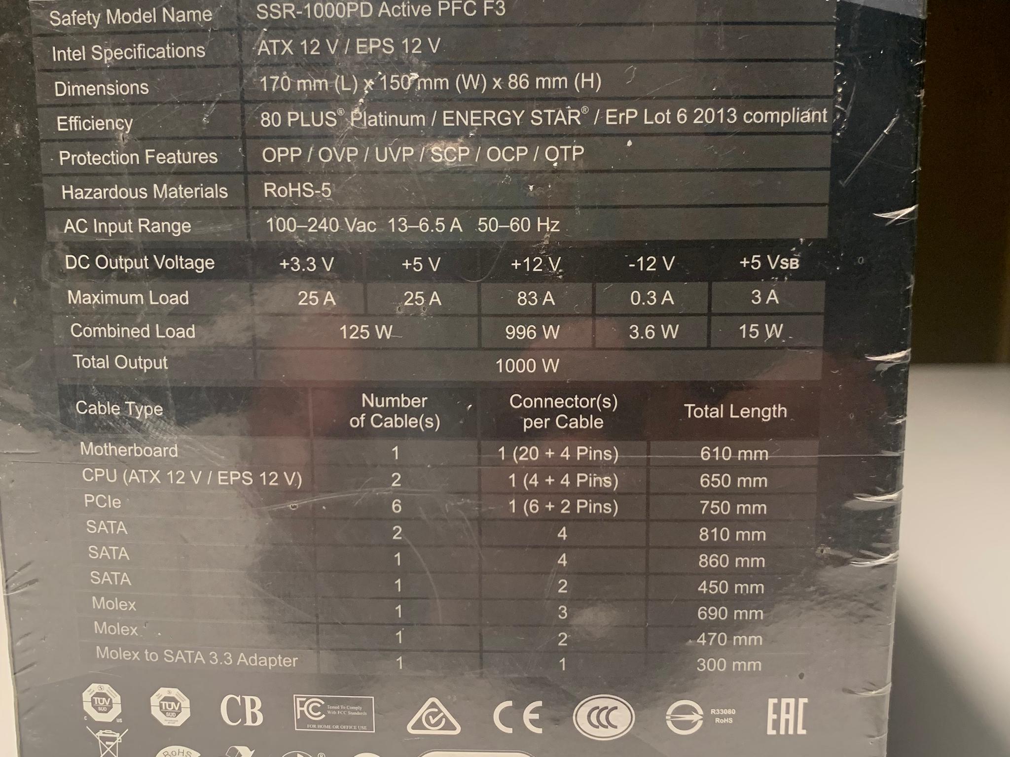 SeasSonic Prime 1000W Power Supply Platinum
