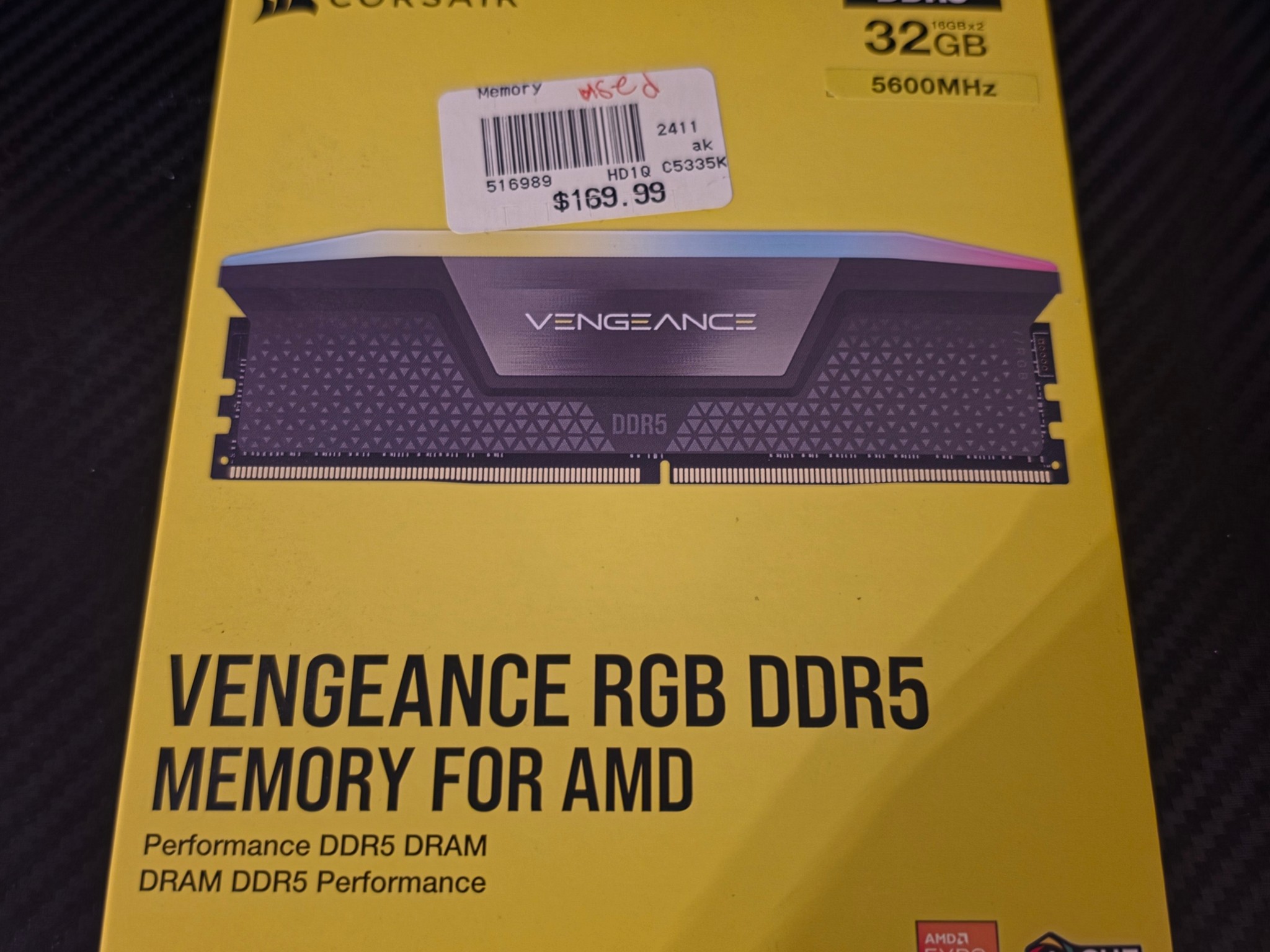 Corsair Vengeance RGB DDR5 32GB 2x16GB 5600MHz RAM Memory Used w/ Box