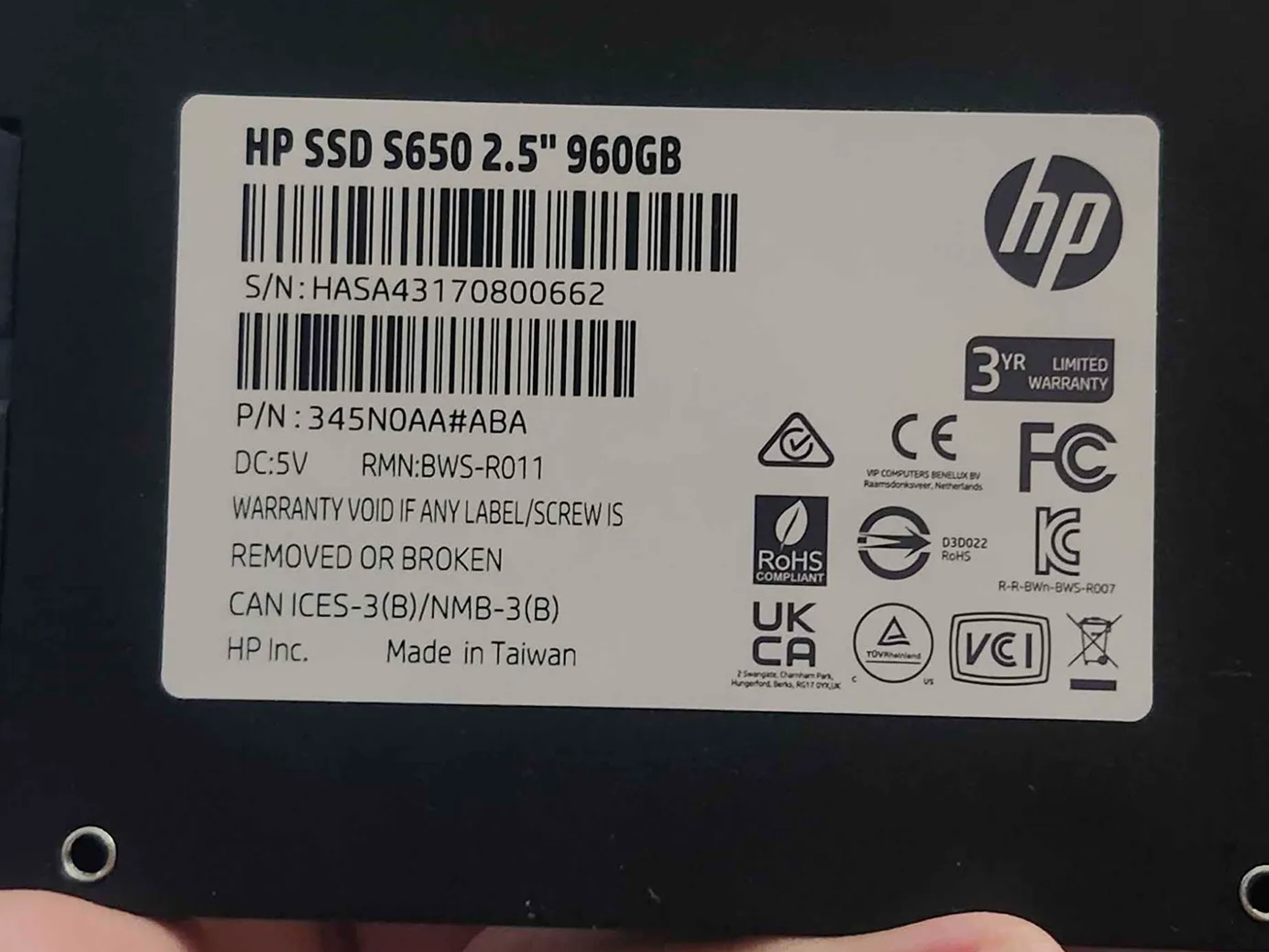 HP ssd s650 2.5" 960gb