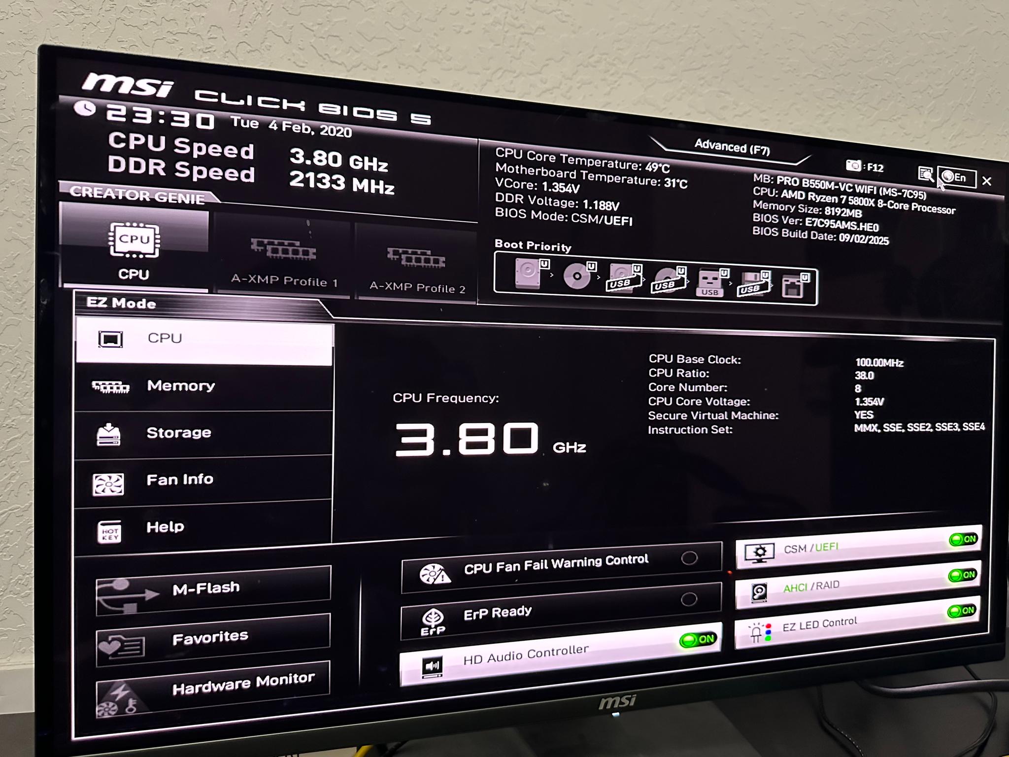 Msi Pro B550m-VC Wifi Ryzen 5800X Bundle
