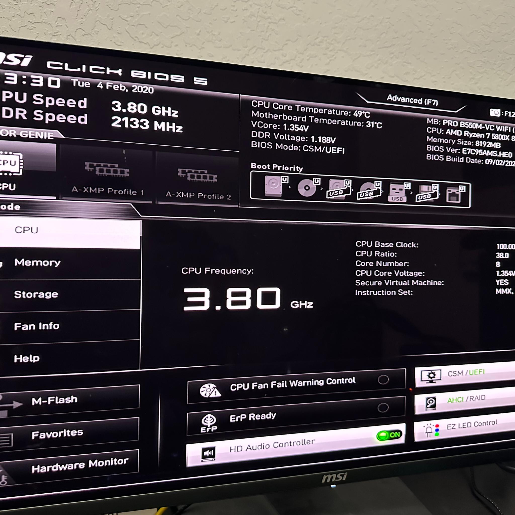 Msi Pro B550m-VC Wifi Ryzen 5800X Bundle