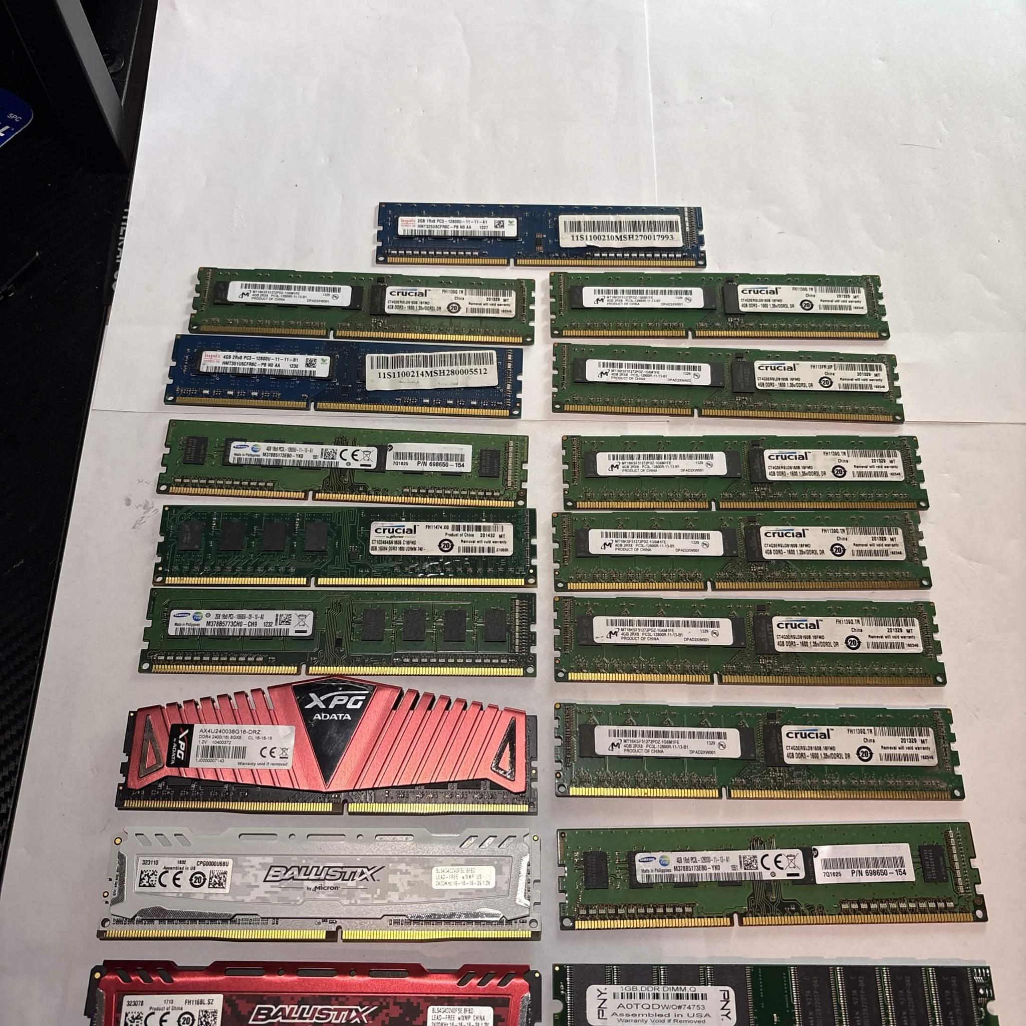 Mixed DDR3 DDR4 RAM Lot Crucial Ballistix XPG Tested Working Bundle (NM)