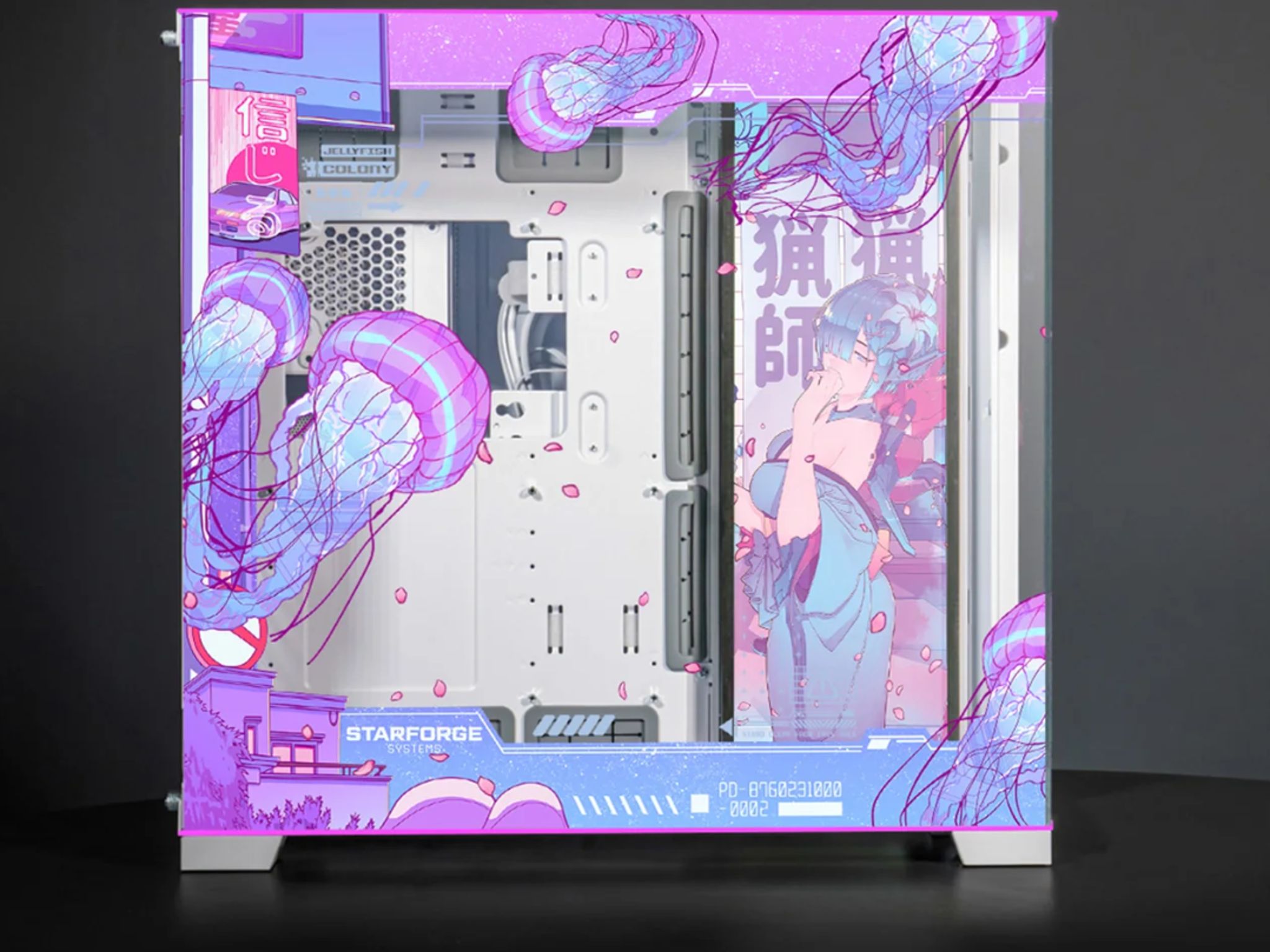 Jellyfish Crossing Lian Li O11D Evo RGB Pink Purple Anime Computer Case