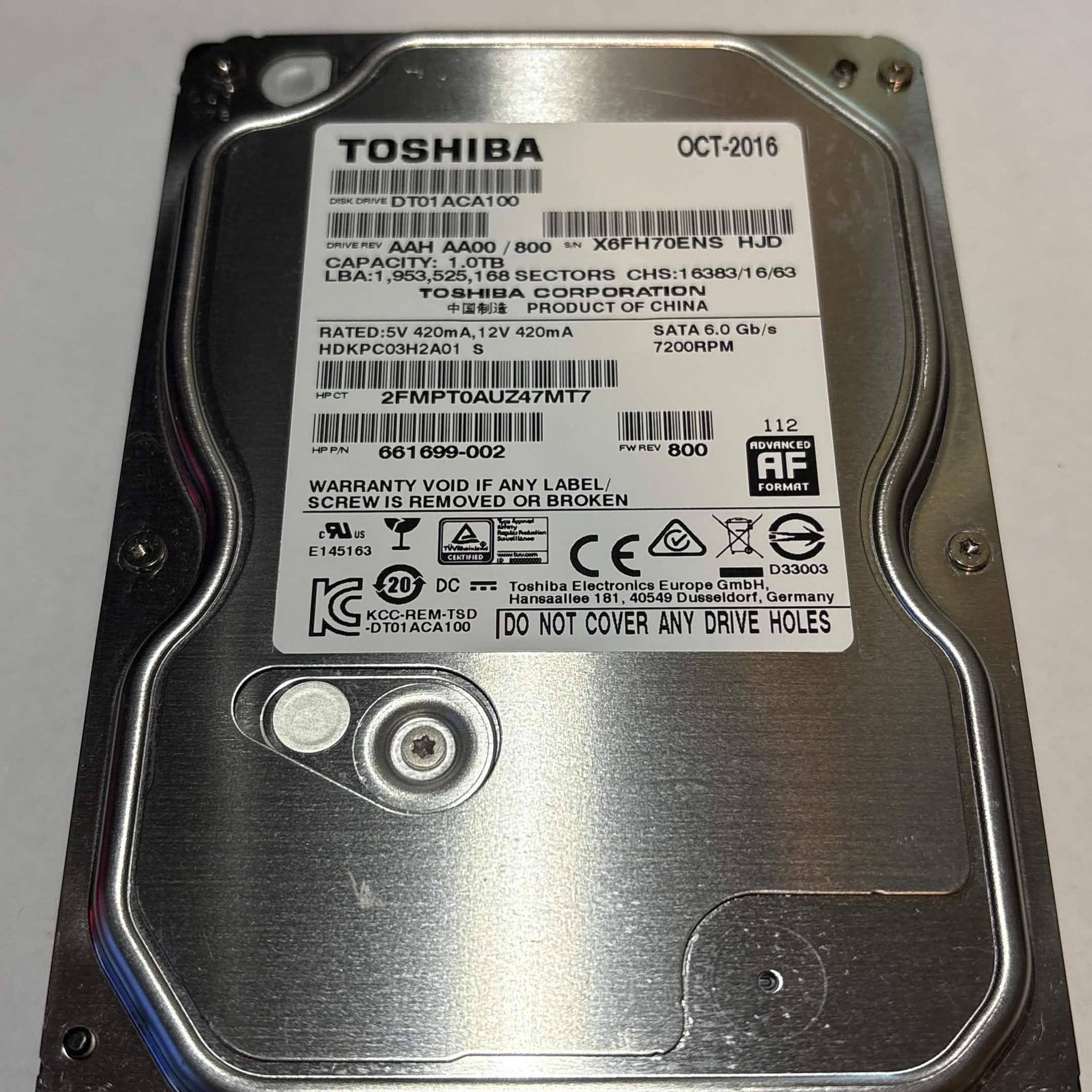 Toshiba DT01ACA100 1TB 7200RPM SATA Hard Drive | Tested & Healthy