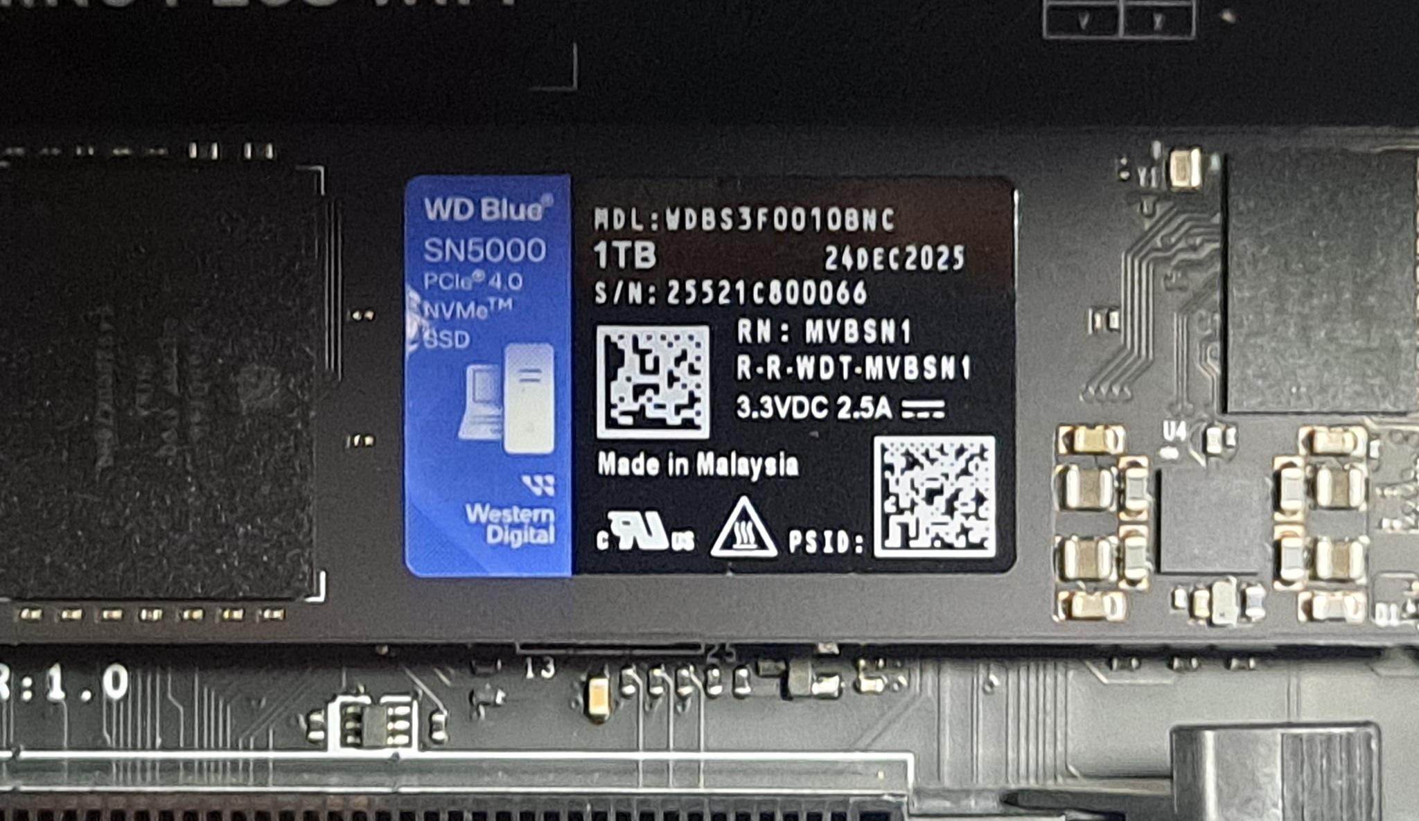 1TB WD Blue SN5000 NVMe SSD