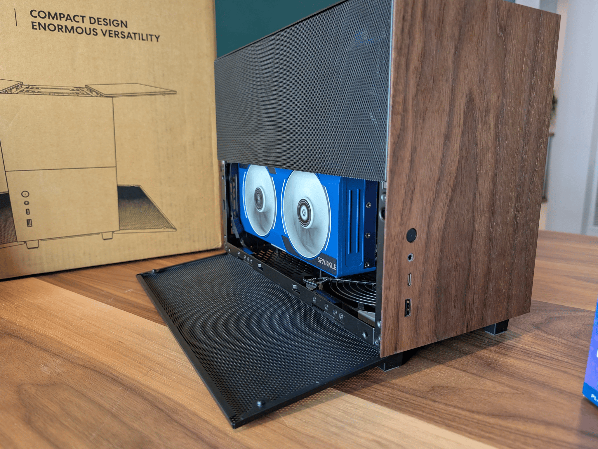 Cozy Wood Mini ITX SFF RGB PC- Intel i5 11600K | Arc B570 GPU | 32GB RAM | 1TB SSD | Liquid Cooled