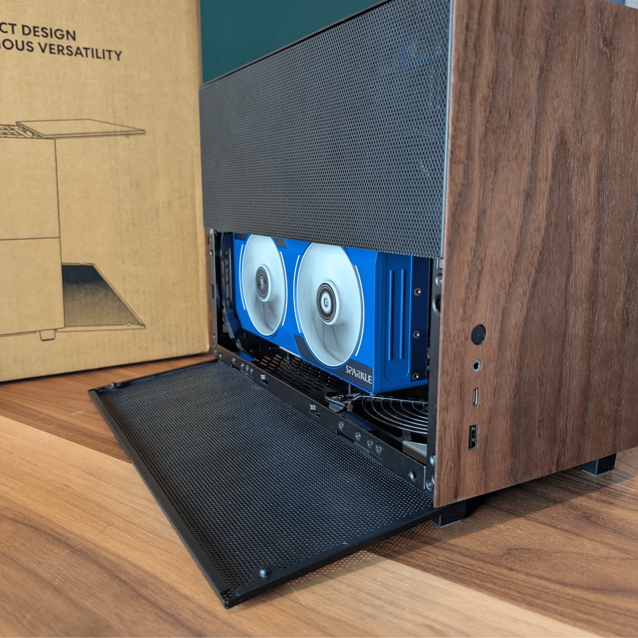 Cozy Wood Mini ITX SFF RGB PC- Intel i5 11600K | Arc B570 GPU | 32GB RAM | 1TB SSD | Liquid Cooled