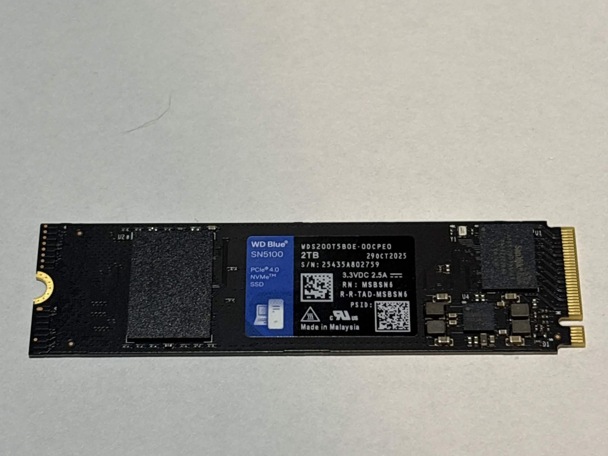 WD Blue SN5100 2TB NVMe M.2 SSD – PCIe 4.0 – 100% Health – WDS200T5B0E